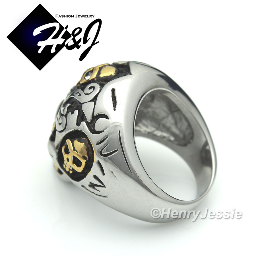 BIKER MEN Stainless Steel Black/Silver/Gold Plated Skull Face Ring Size 8-13*77
