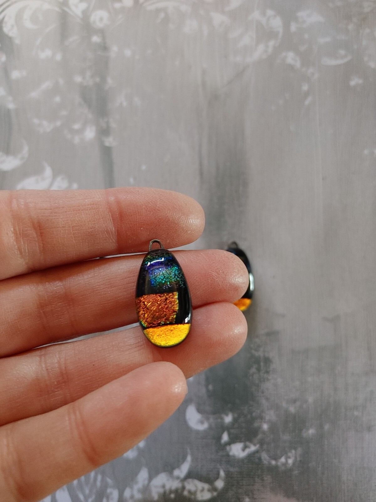 vintage qty 3 pendant finding component dichroic art glass precious metal foil