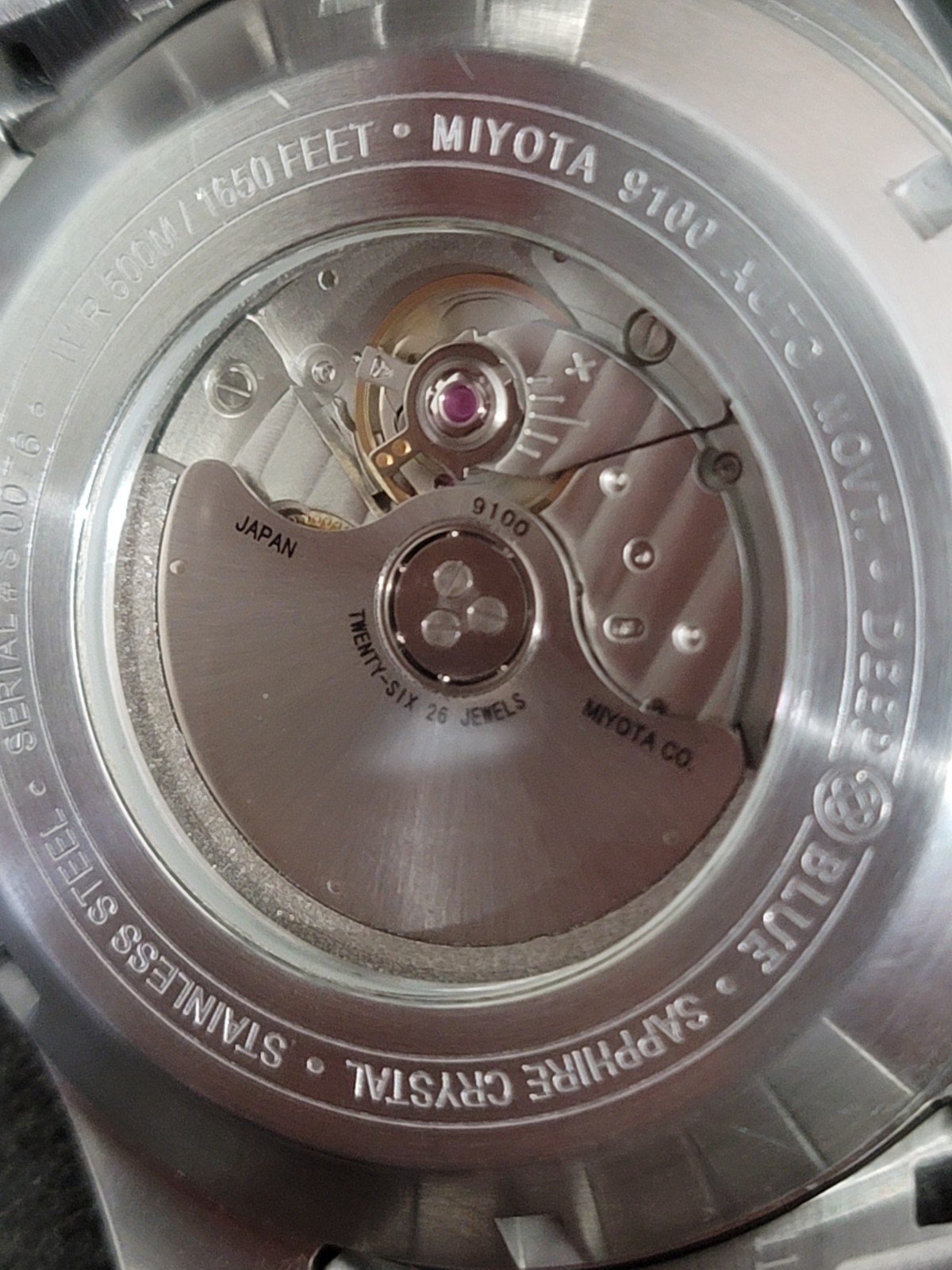 Deep Blue Cal Diver Black Dial 46mm Miyota 9100 Automatic With Sapphire Crystal
