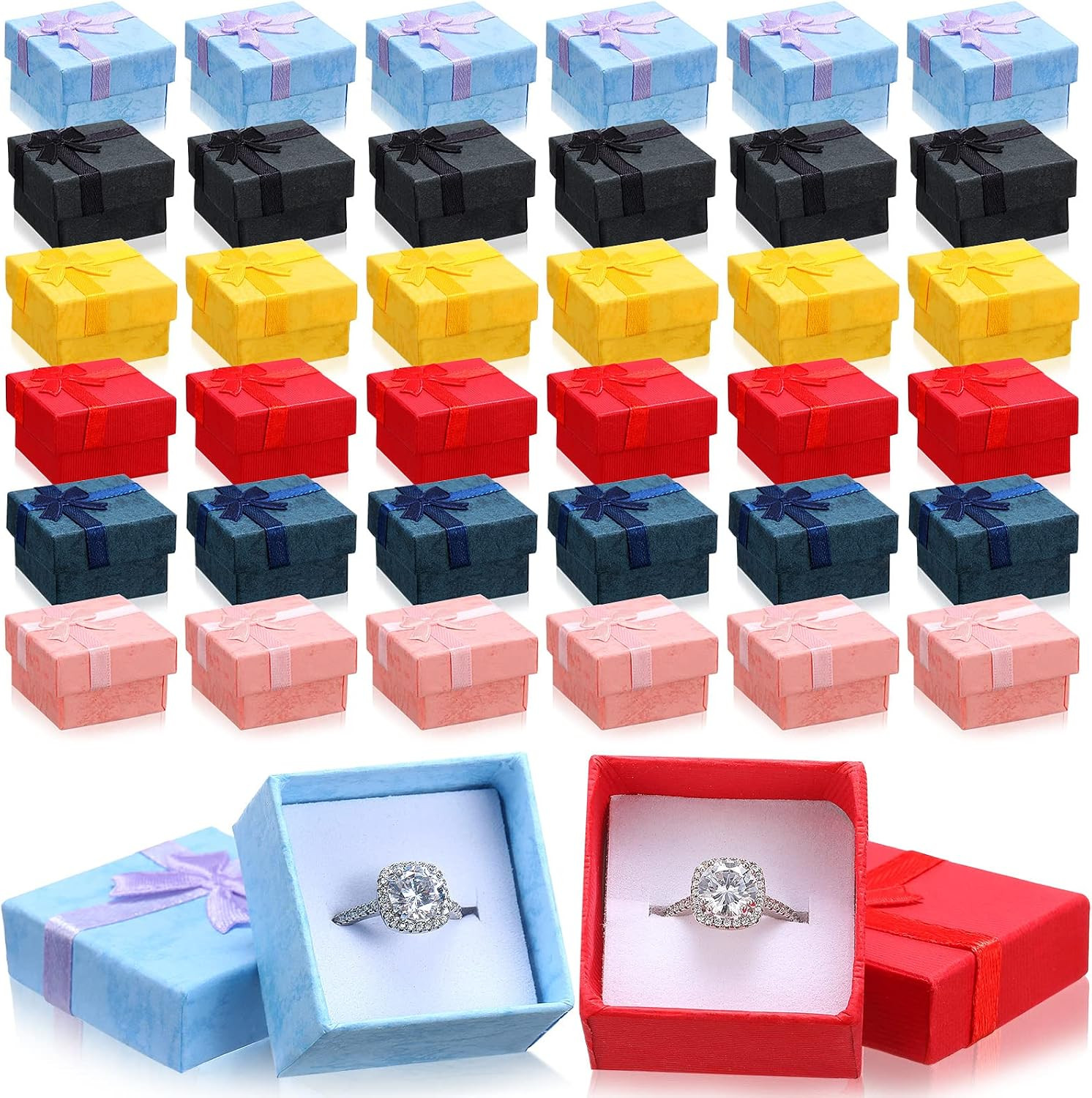 72 Pcs Ring Boxes Bulk Cardboard Jewelry Gift Box with Ribbon Bow Small Gift