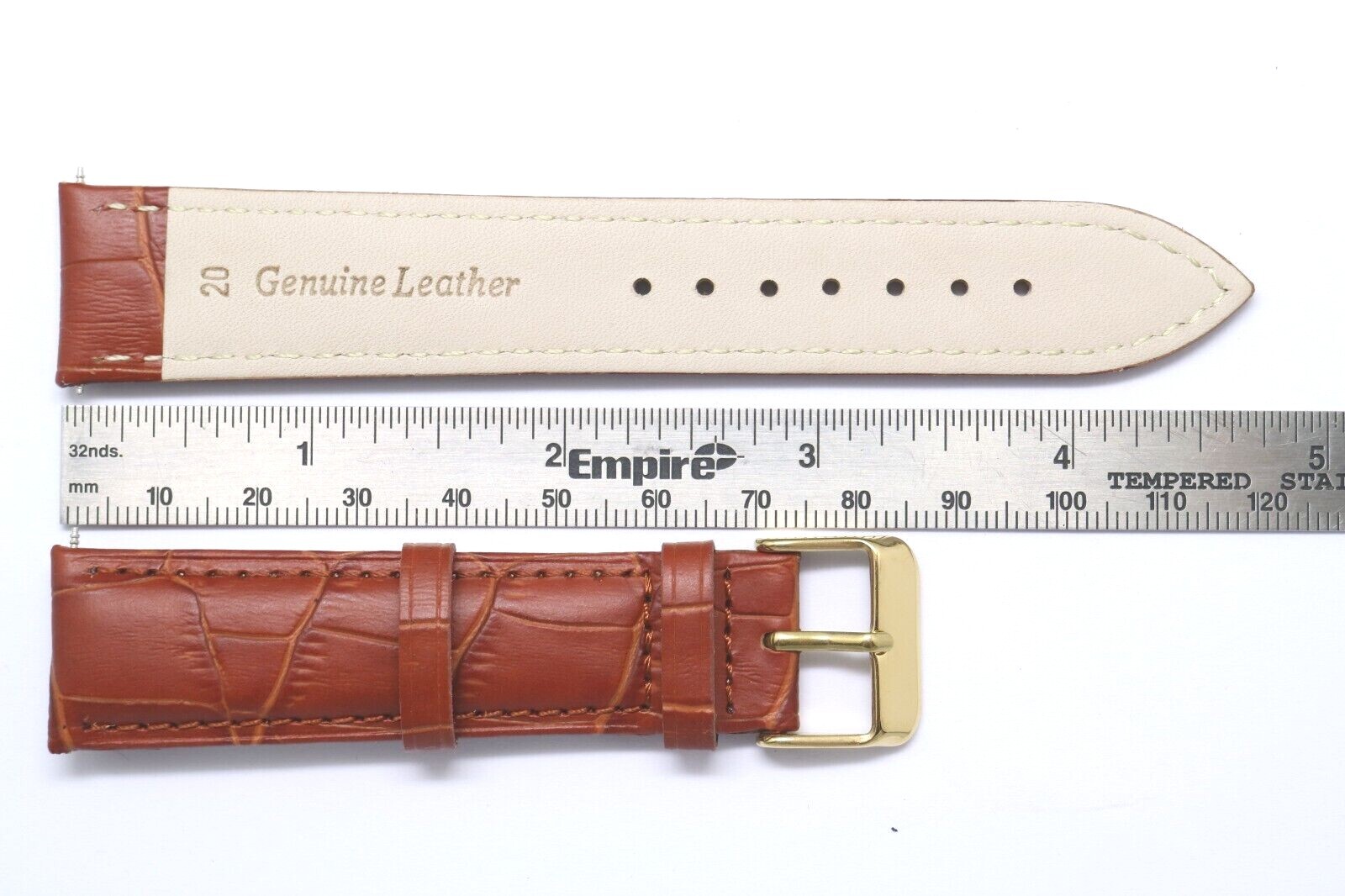 20mm Brown Croco Embossed Leather Unisex Watch Band Strap W/ Gold Tone Buckle