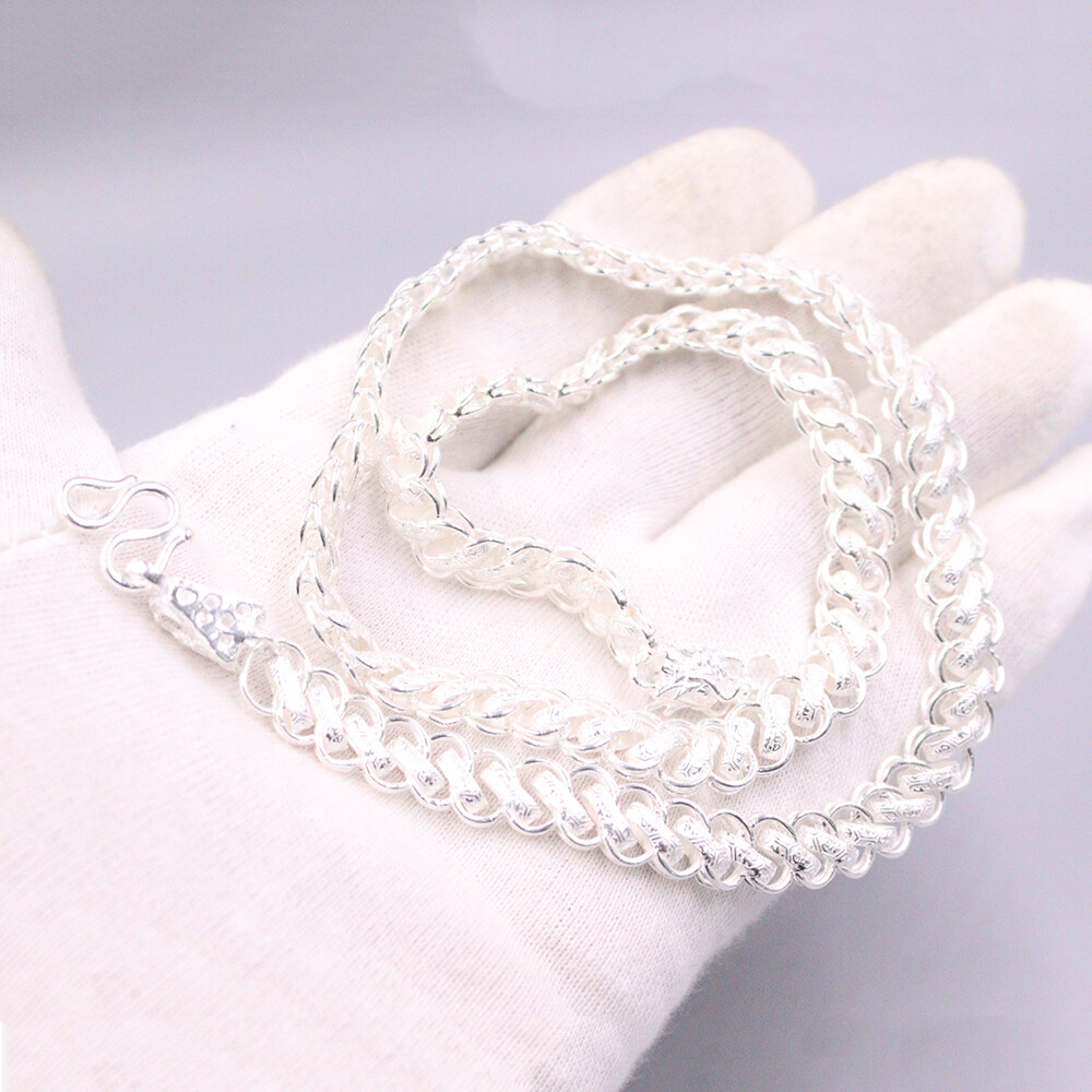 Real 999 Pure Silver Necklace Men Women 9mm Dragon Head Curb Link Chain 20inch