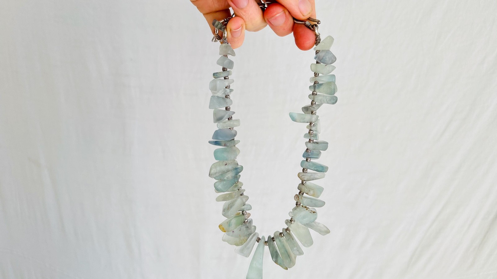Blue Fluorite Necklace. Handmade Sterling Silver Jewelry. Adjustable With Chain.