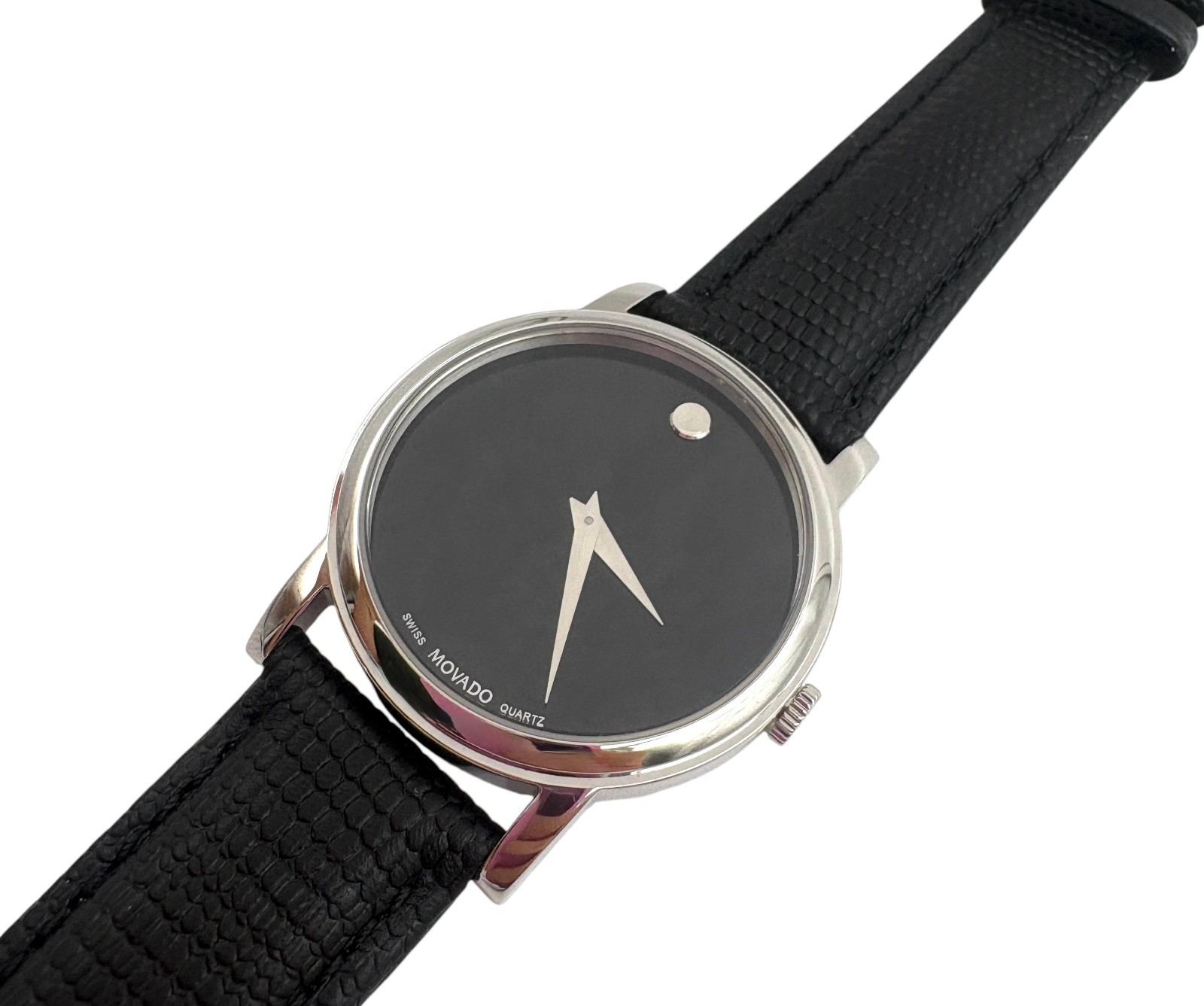 MOVADO Museum Black Round Dial Black Leather Strap Men’s Quartz Watch 2100002