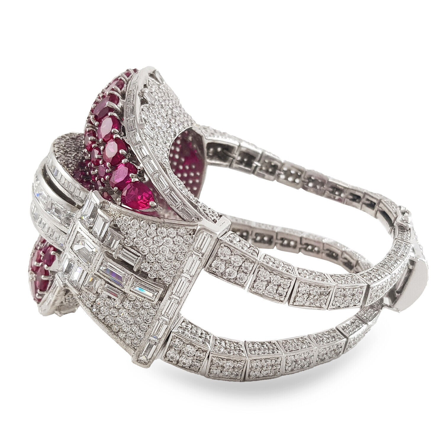 Marlene Dietrich Inspired Bangles For Women Silver Oval cut Lab Created Ruby CZ