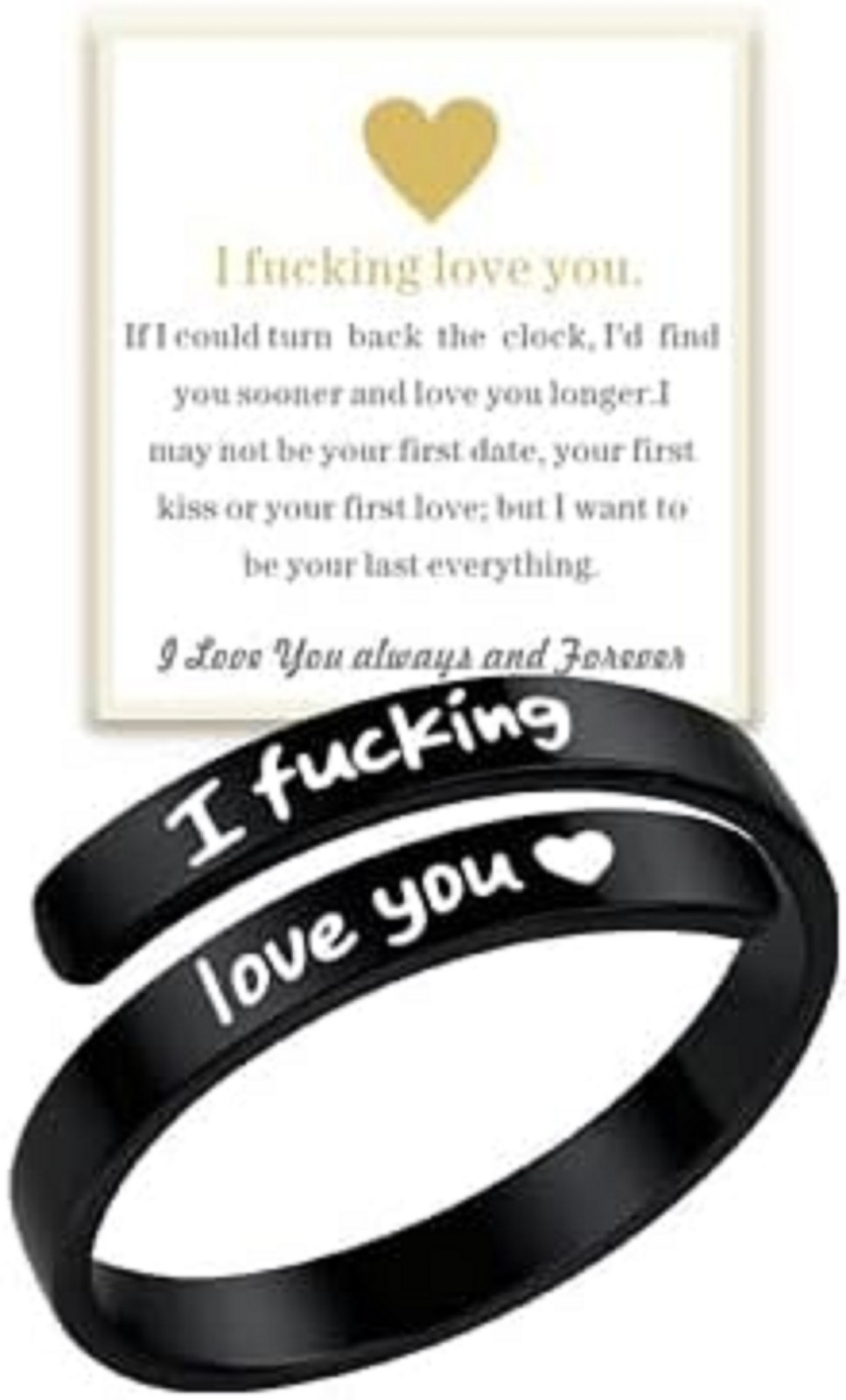 I Fcking Love You Ring, Stainless Steel Engraved Inspirational Words Heart Op…