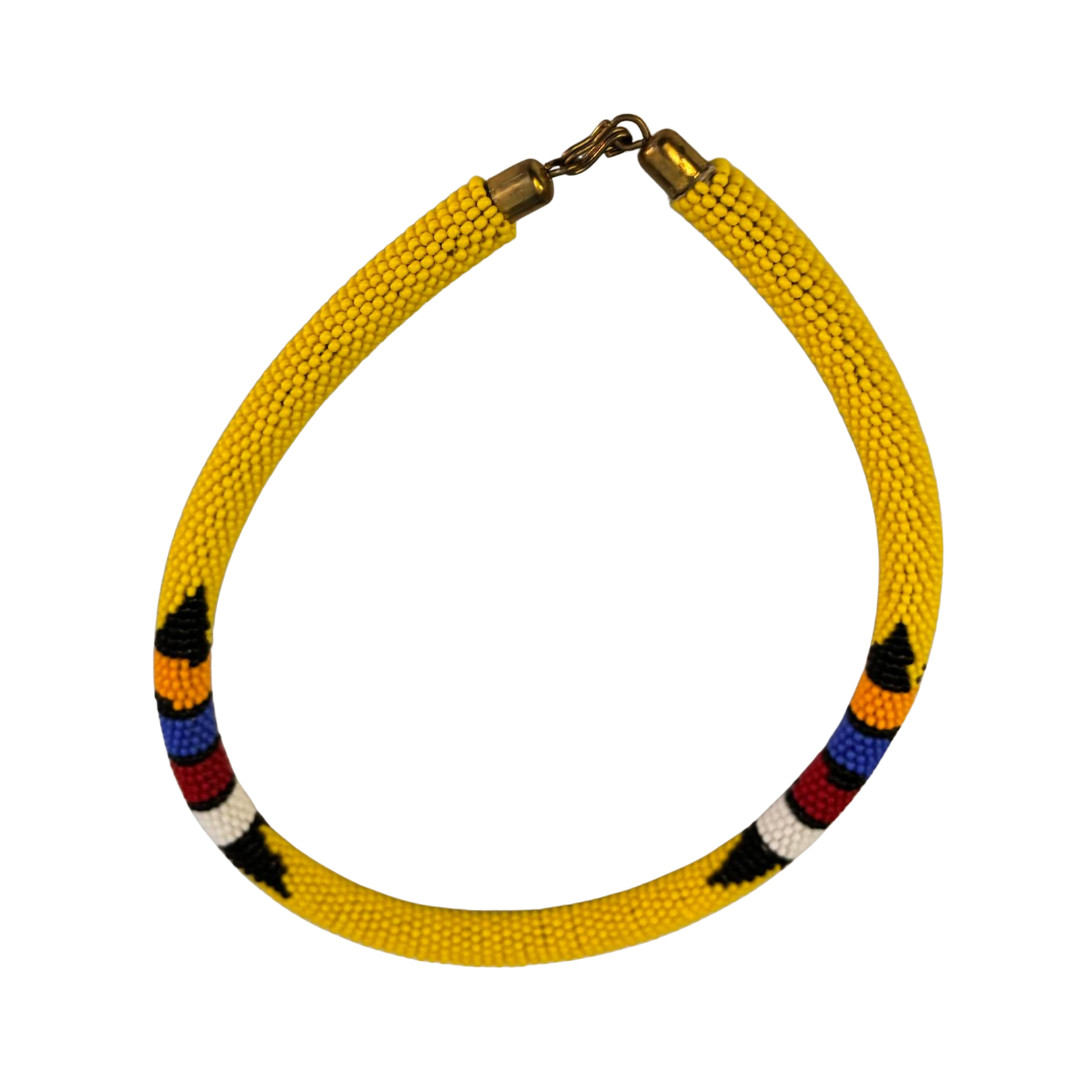 Choker Beaded Hand-Crafted Ethnic African Masai Jewelry Yellow Made in Kenya