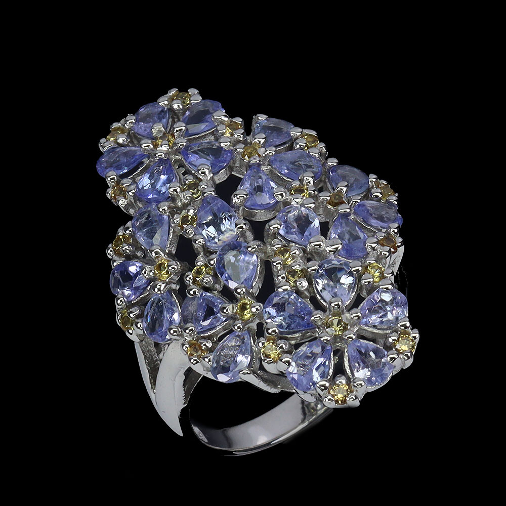 925 Sterling Silver Ring Pear Tanzanite Sapphire Natural Gemstone jewelry Size 7