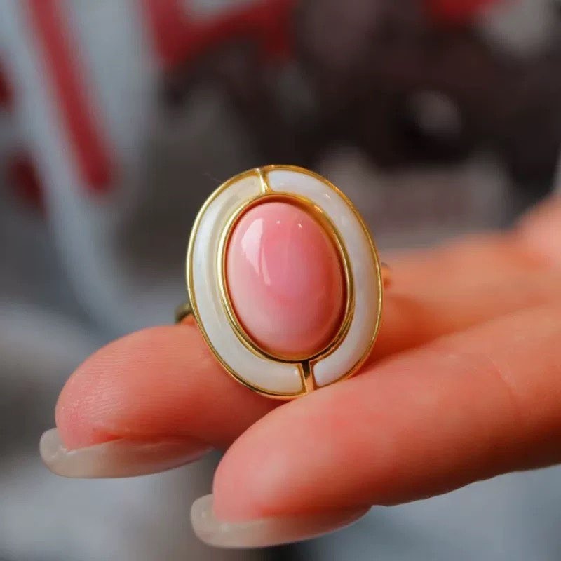 charming new design pink conch pearl ring 925s open ring (t)