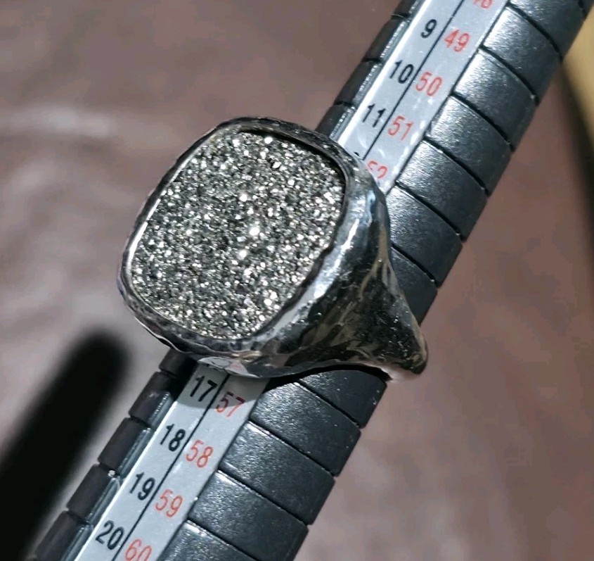 Stunning Sterling Silver 925 Black Druzy Quartz Signet Cocktail Ring Size 7