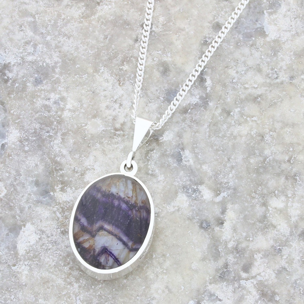 Derbyshire Blue John Reversible Sterling Silver Necklace DBJ707