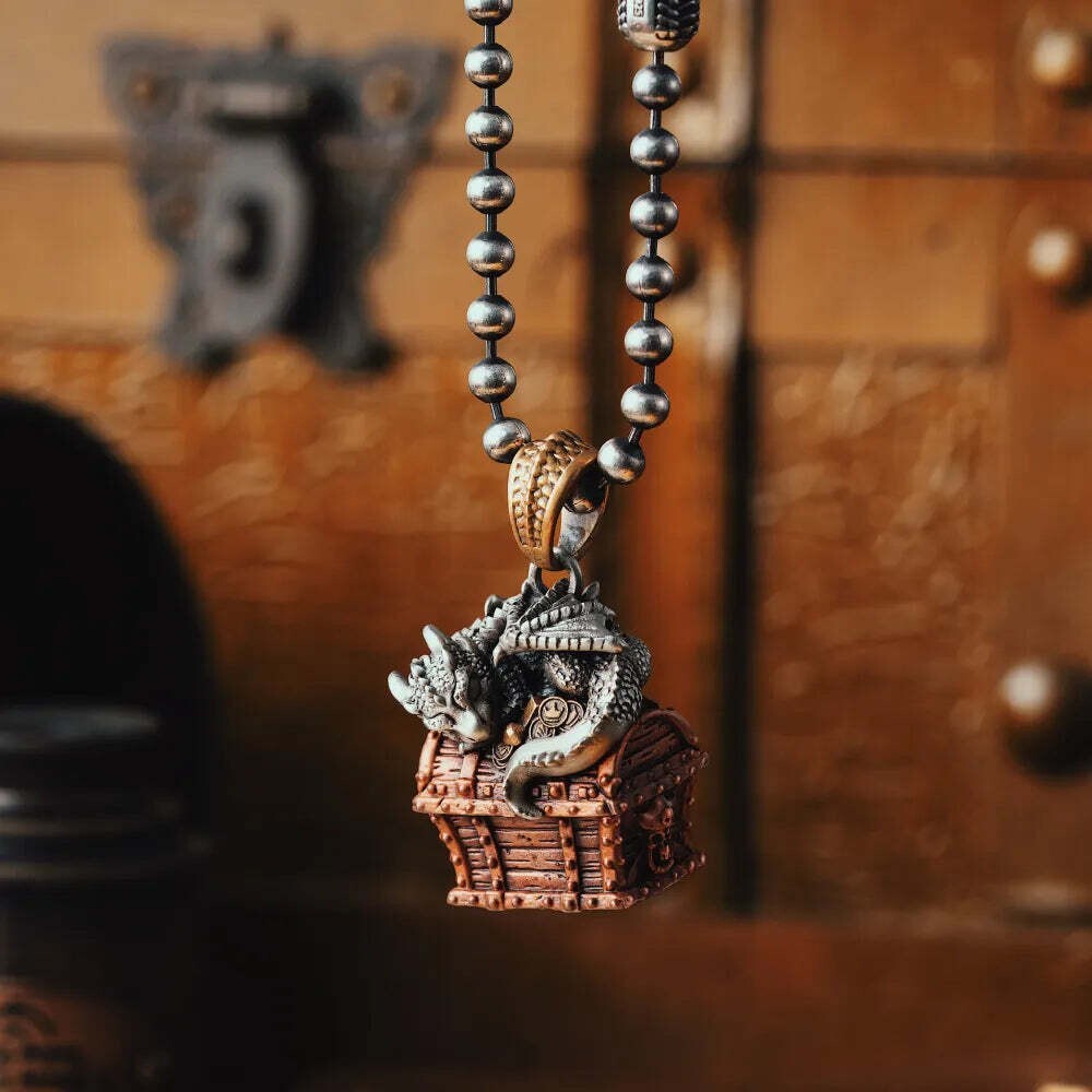 Dragon Treasure Chest Pendant Necklace Keepsakes Jewelry Gift for Men Women