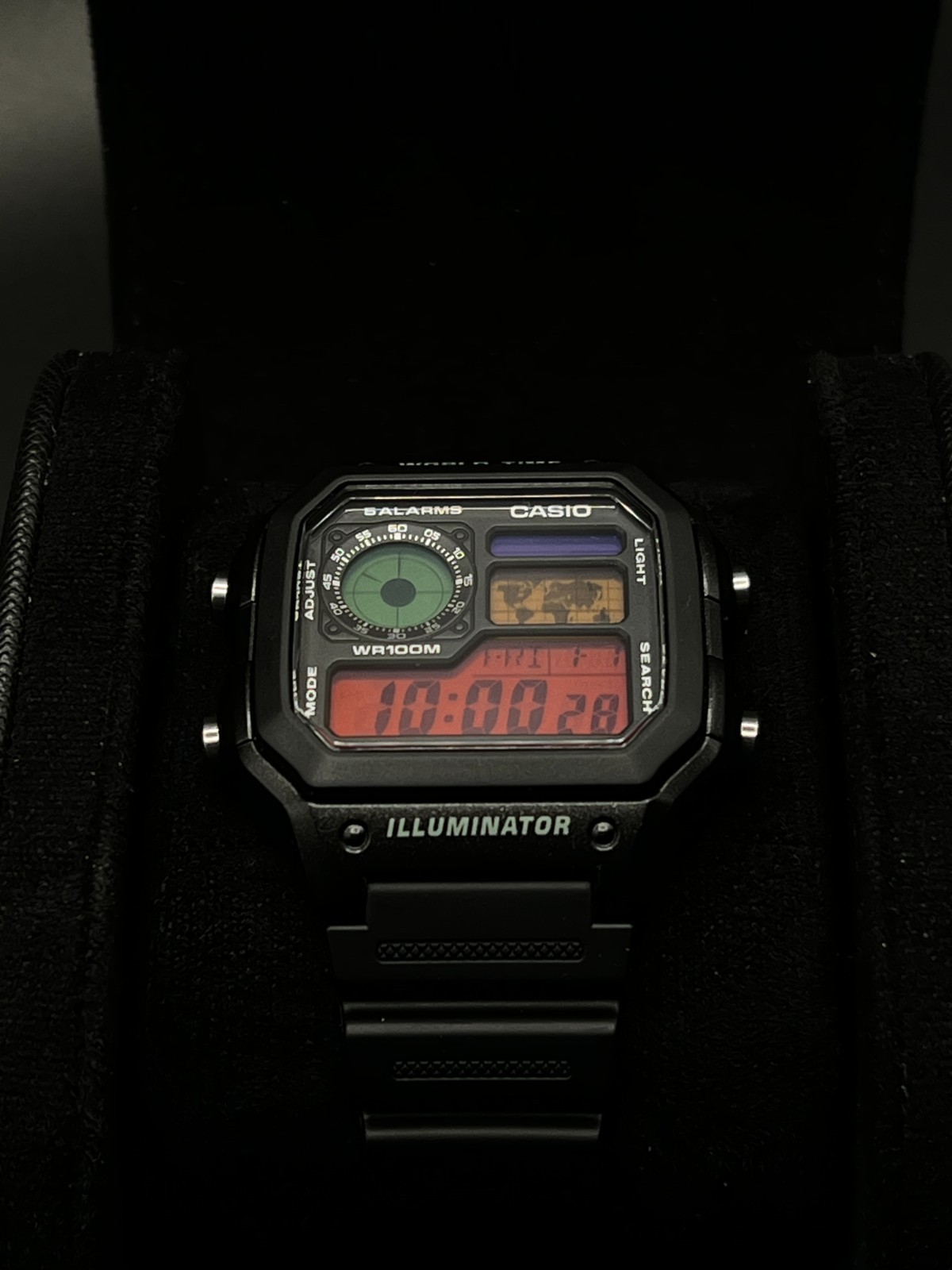 “Cyberpunk” | Custom 🔴🟢🟠🟣 Casio World Time Illuminator | Royale | AE-1200WH