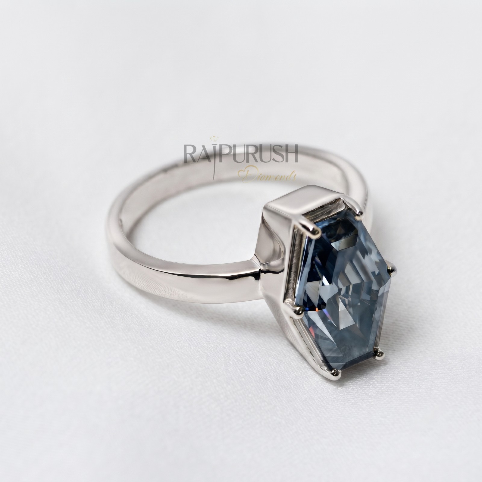 Hexagon Dark Grey Moissanite Engagement Ring 925 Silver Gold Plated Women Gift