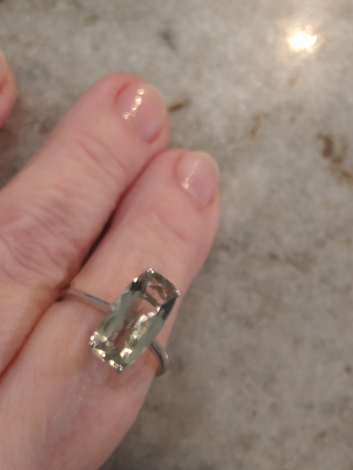 MONTEZUMA PRASIOLITE SOLITAIRE RING IN PLATINUM/SSILVER,5.05 CTS, SZ 9