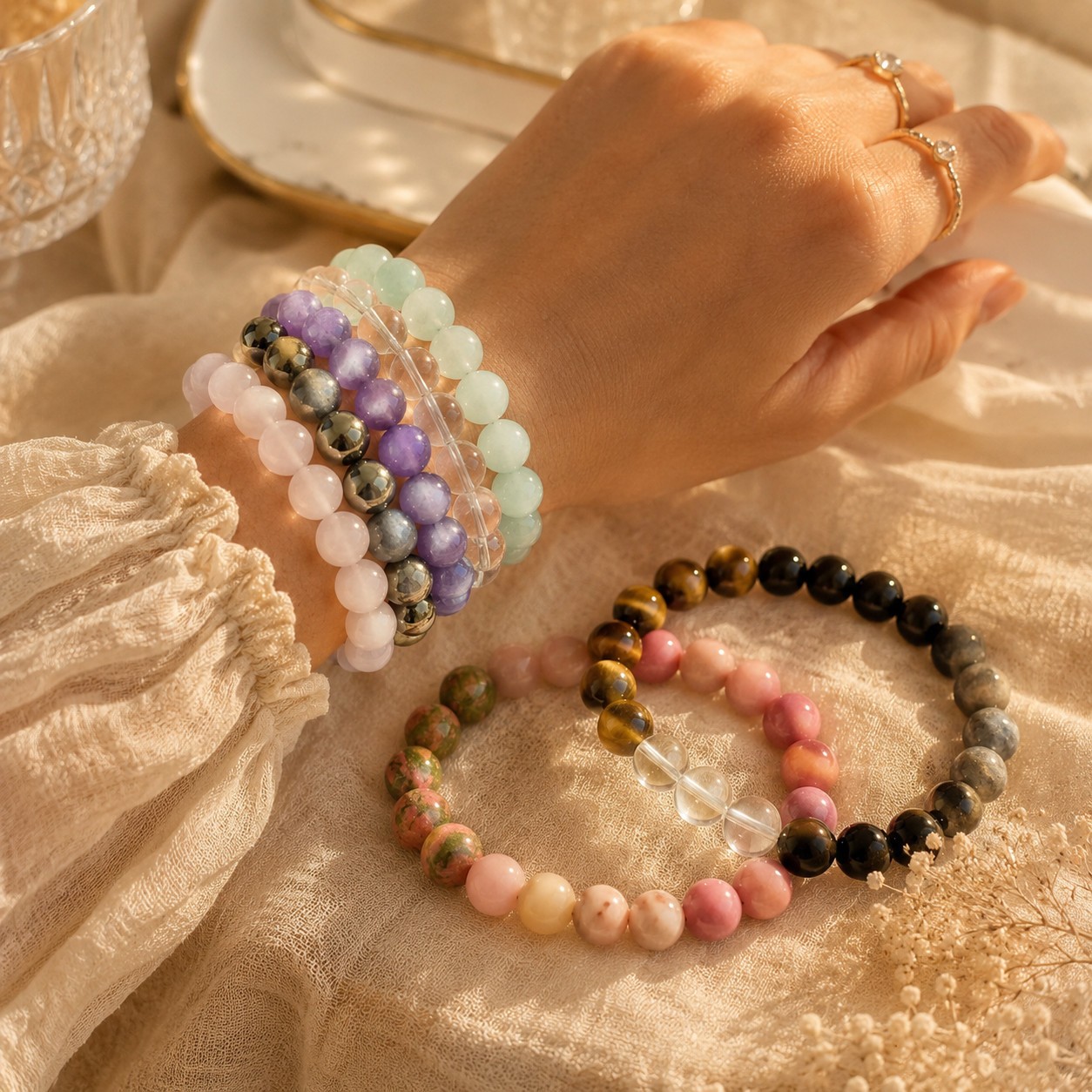 Spiritual Intention Beaded Bracelet 18cm Stretch Chakra Healing Energy Jewelry