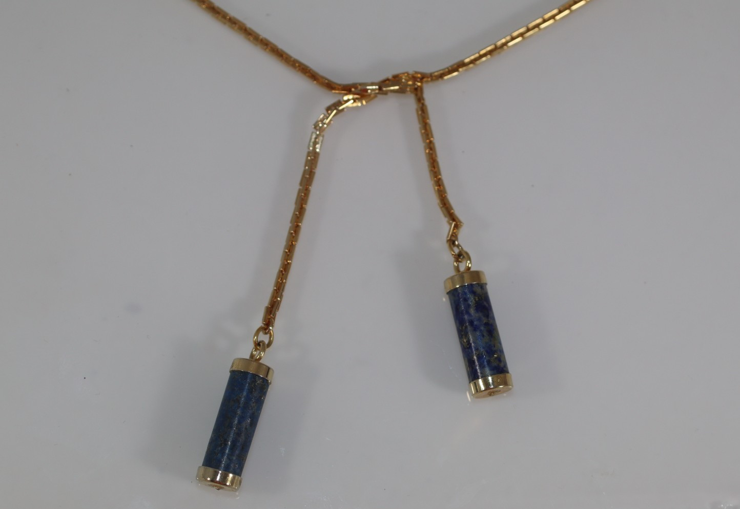 Vintage Hobé Gold Tone Lariat Sautoir Necklace Genuine Sodalite Stone Tassel