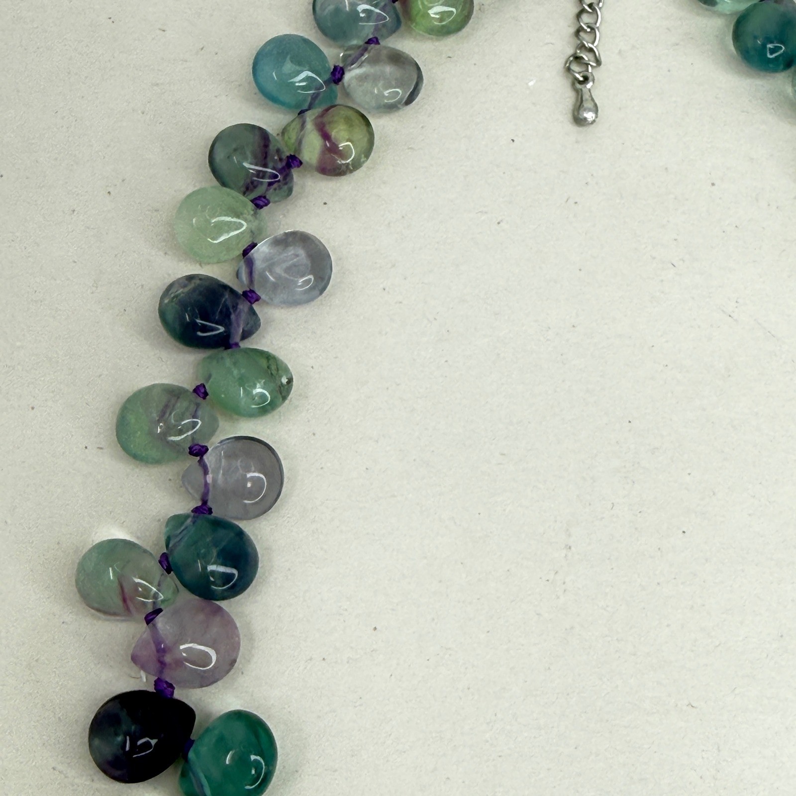 Rainbow Fluorite Gemstone Set Necklace Bracelet Earrings Purple Green Pastel