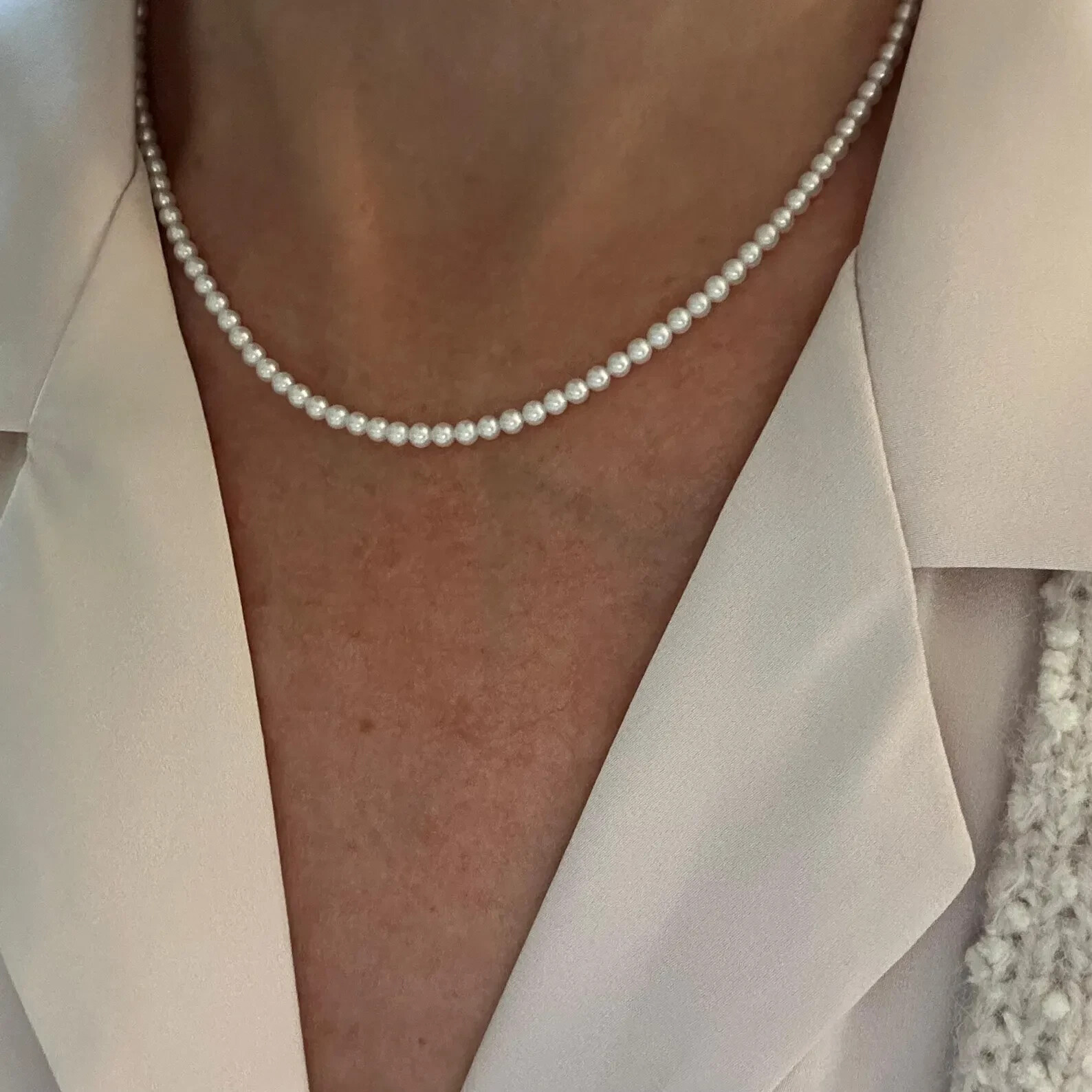 14k Solid Gold Freshwater Pearl Necklace, AAAAA 3mm True Round Single Strand