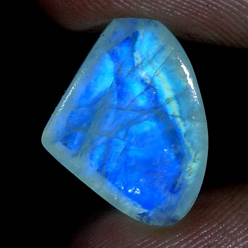 100% Natural Blue Fire Rainbow Moonstone Pear, Fancy Cabochon Loose Gemstone J22