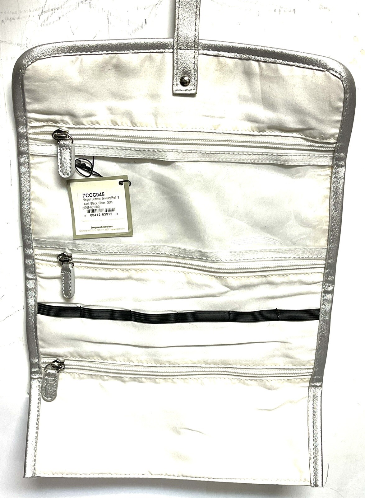 Vegan Leather Jewelry Roll Travel Organizer Silver 11×15” By Evergreen NEW