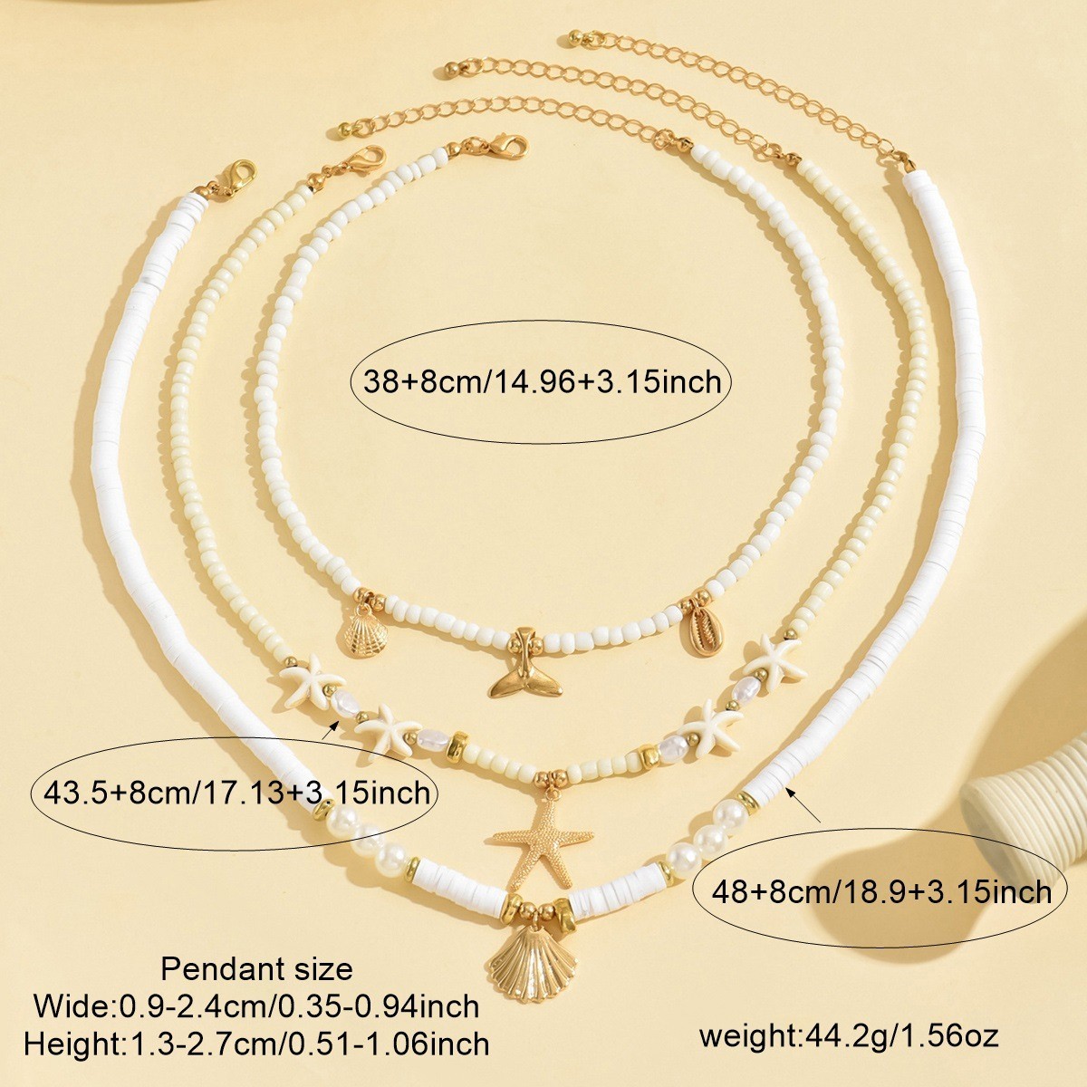 Women’s Vintage Soft Ceramic Beaded Ocean-Themed Pendant Stackable Necklace