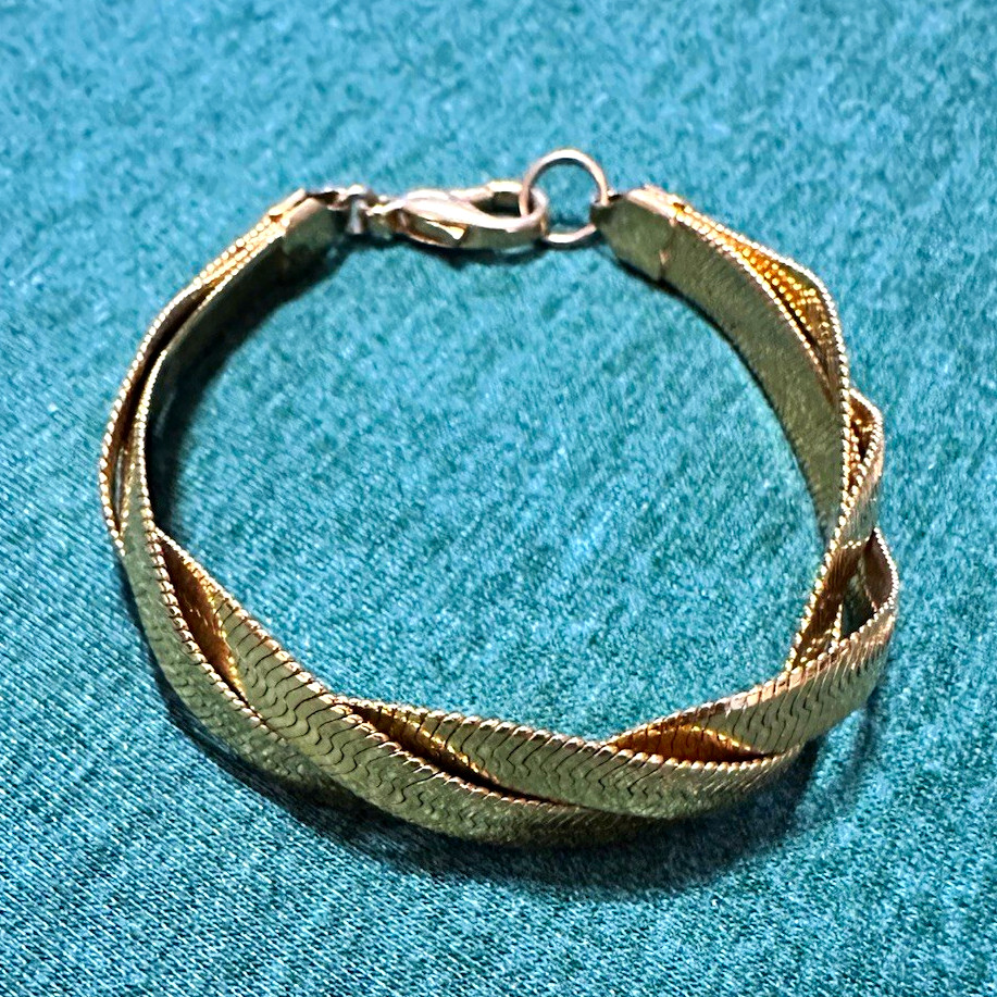 Gold Tone Herringbone Chain Style Bracelet with Lobster Clasp, No Stone