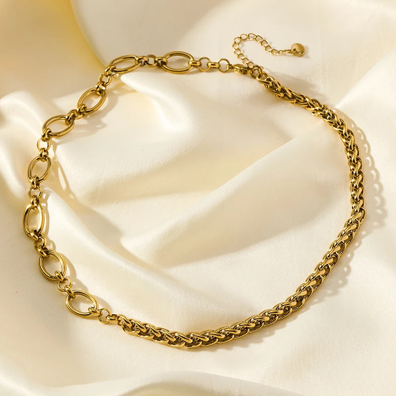 Luxury Gold Stainless Steel Link Necklace & Bracelet Set