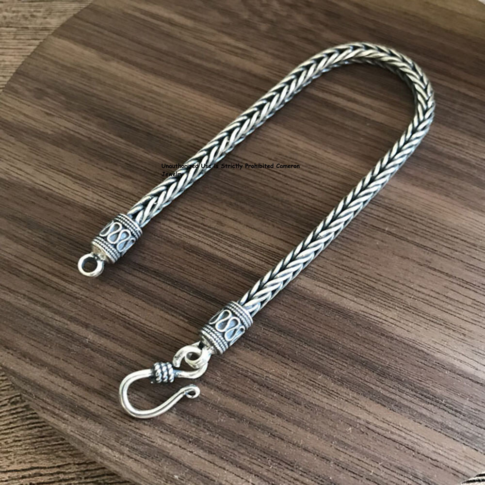 Pure S925 Sterling Silver Chain Men Women 4mm Braided Wheat Link Bracelet 6-8in