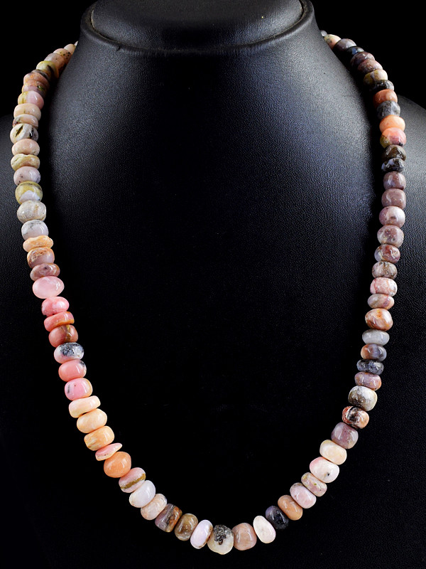 280.00 Cts Natural Pink Australian Opal Round Shape Beads Necklace NK- 09MJ4