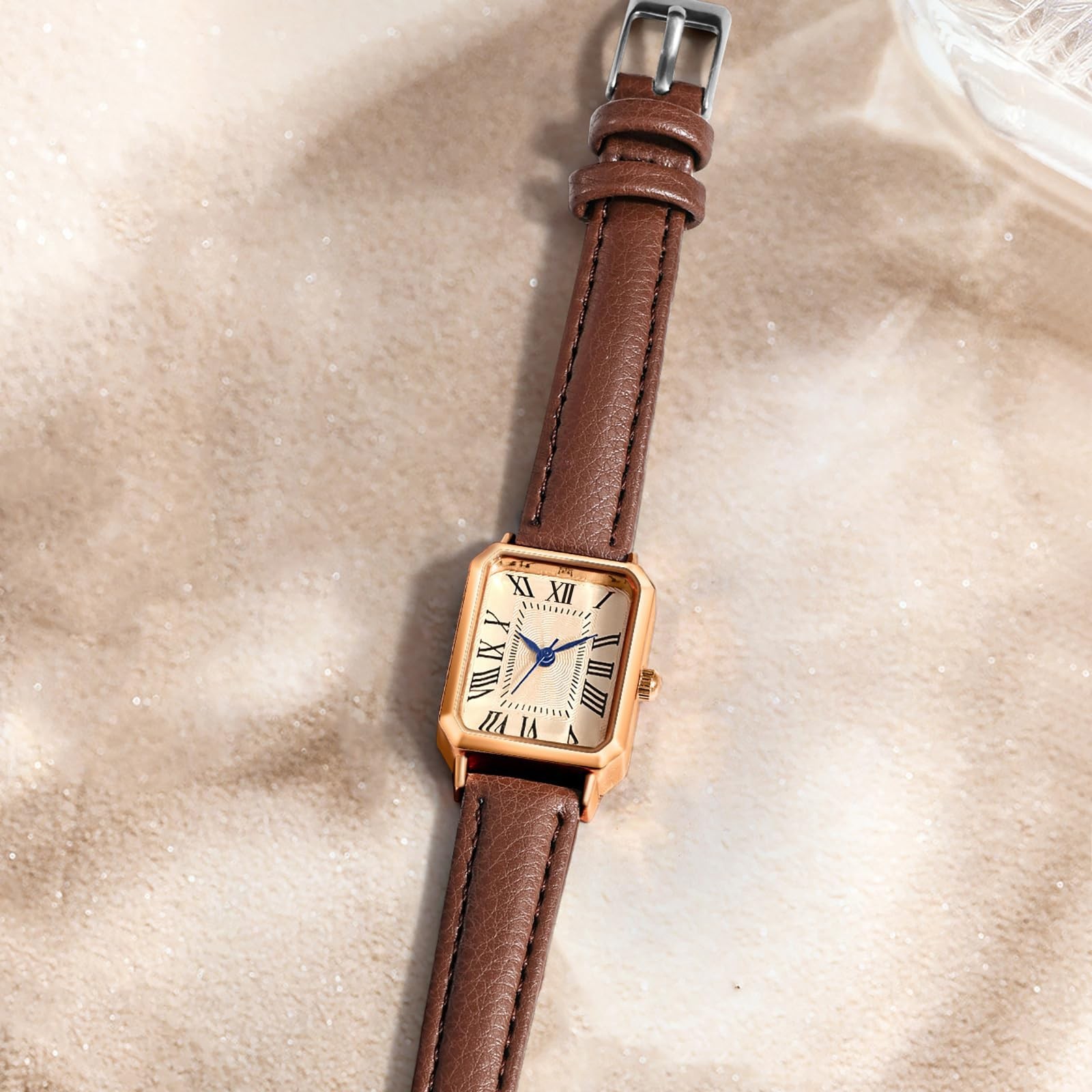 Elegant Leather Strap Watch for Women – Vintage Rectangle Quartz Wristwatch, Dai