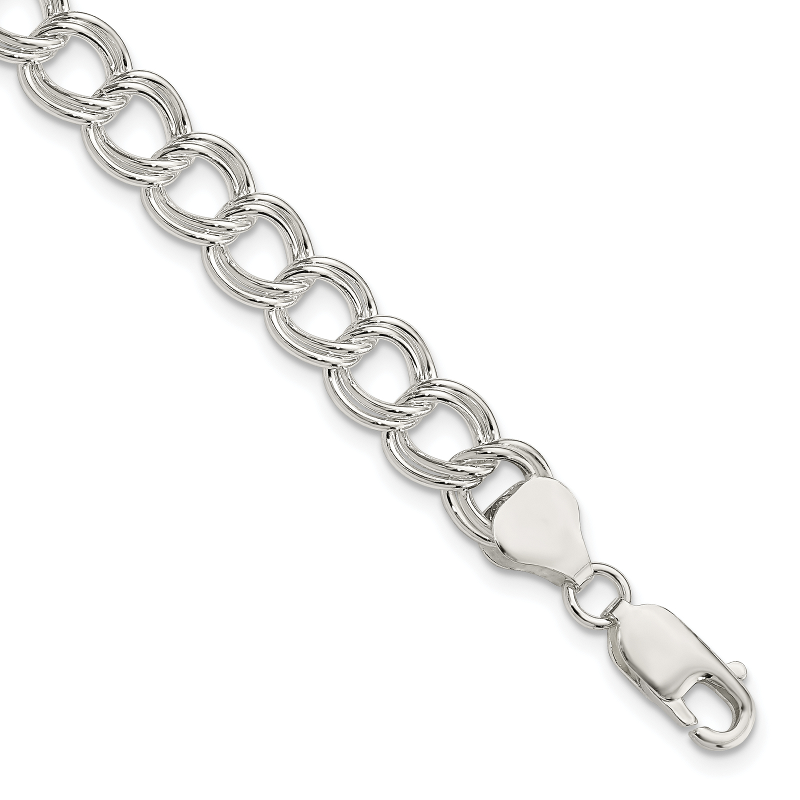 Silver 7.75mm Solid Double Link Charm Bracelet QG1163