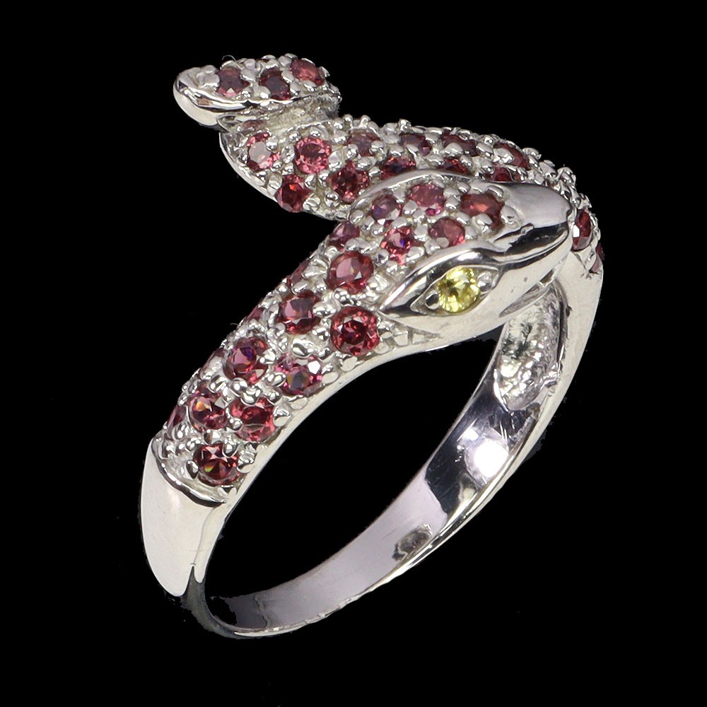 925 Sterling Silver Ring Round Sapphire Rhodolite Gemstone Cobra Jewelry Size 8.