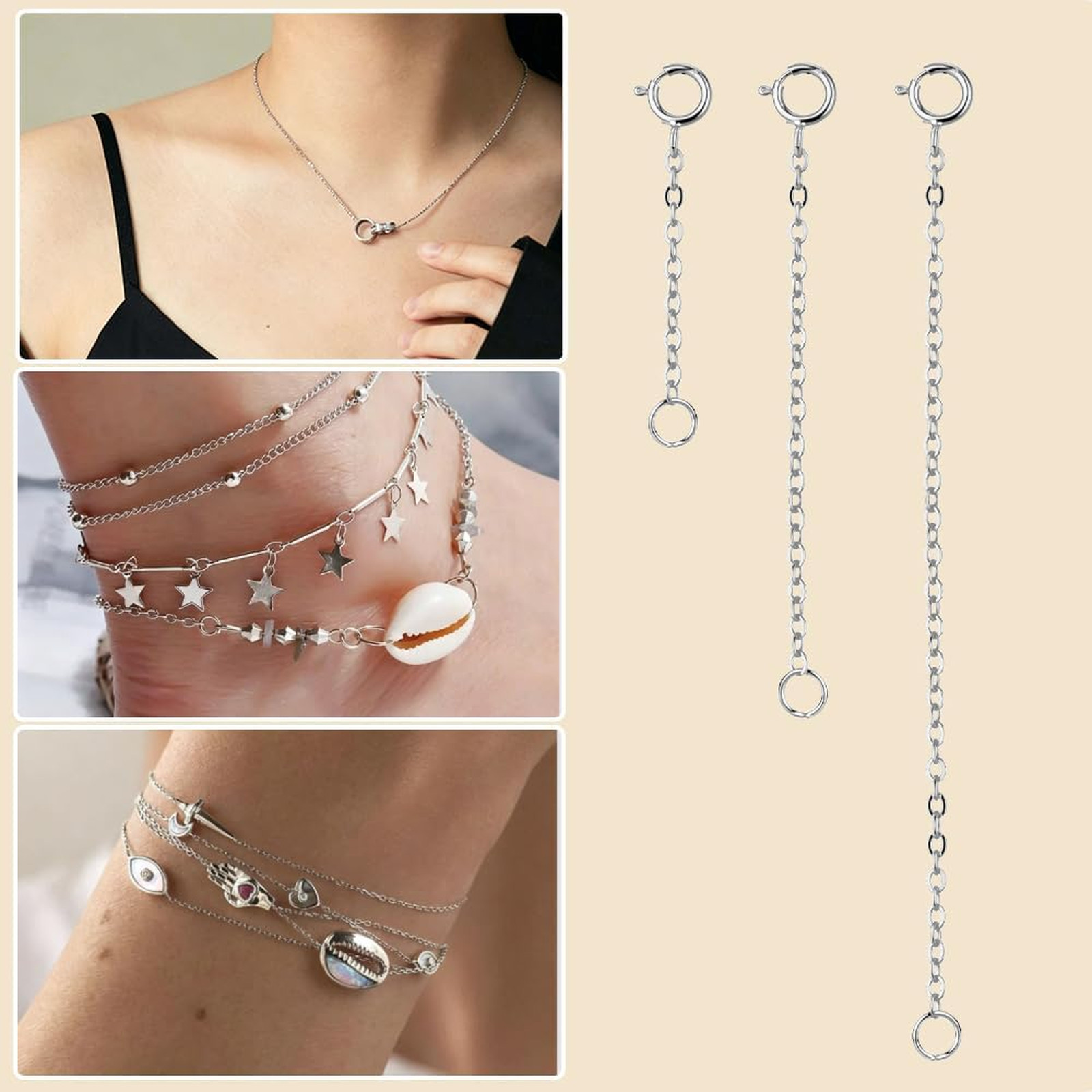 Sterling Silver Gold Necklace Extender Set 1 2 3 Inches Jewelry Extension for