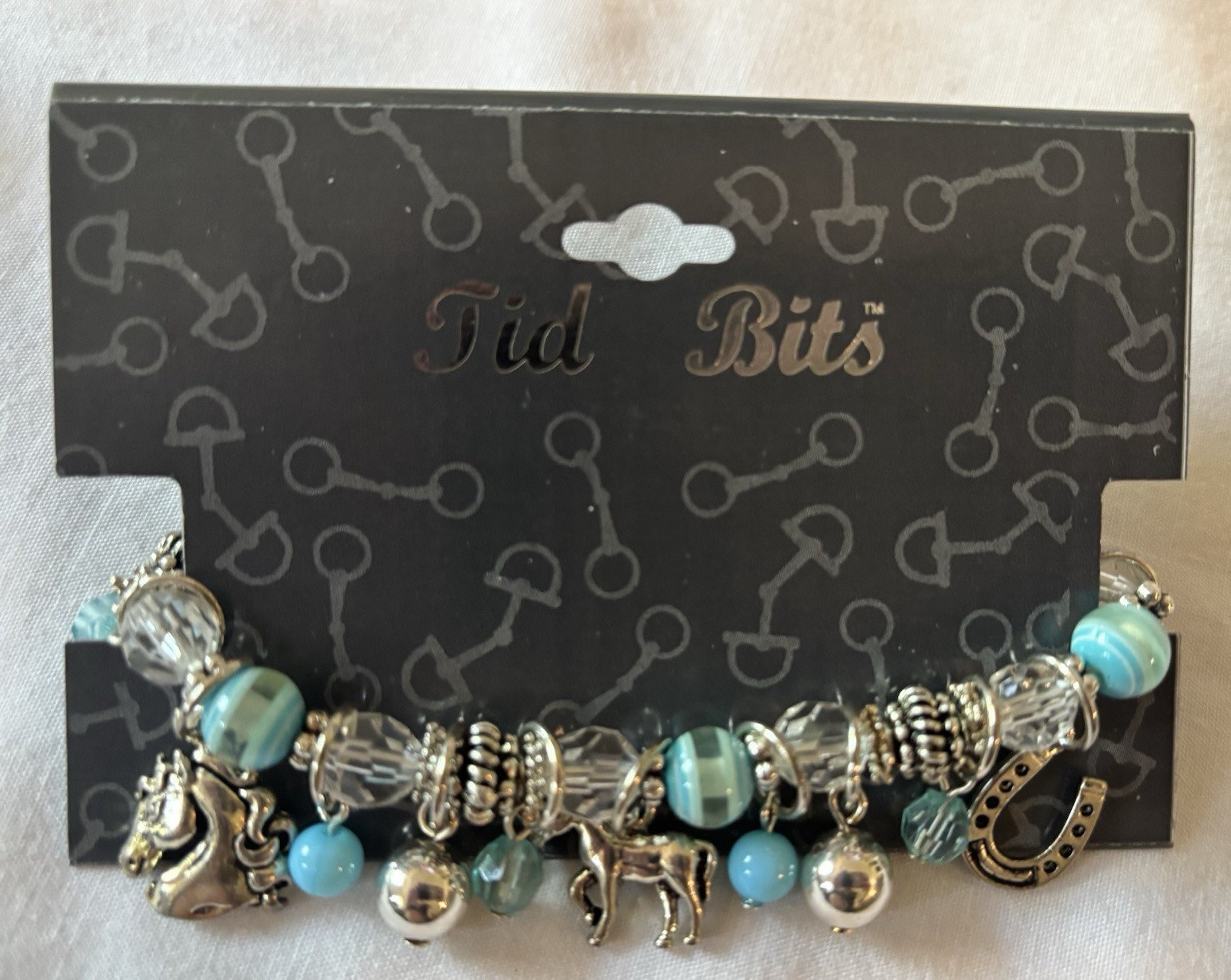 New Blue & Silver Tid Bits Womens Western, Country Bracelet -Horses, Horseshoes