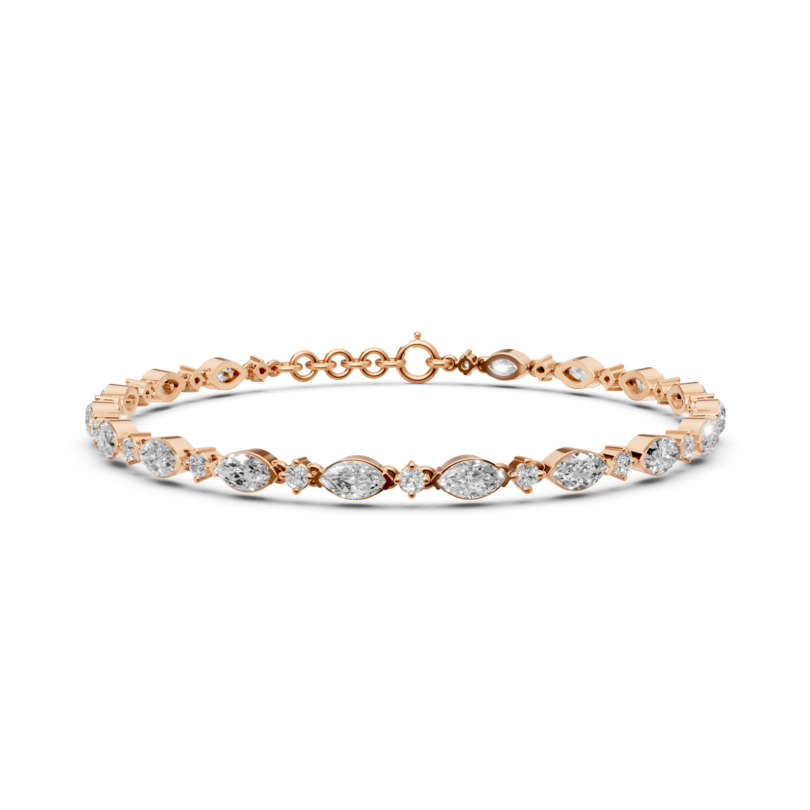 Station Chain Tennis Bracelet Marquise & Round Lab Grown Diamond