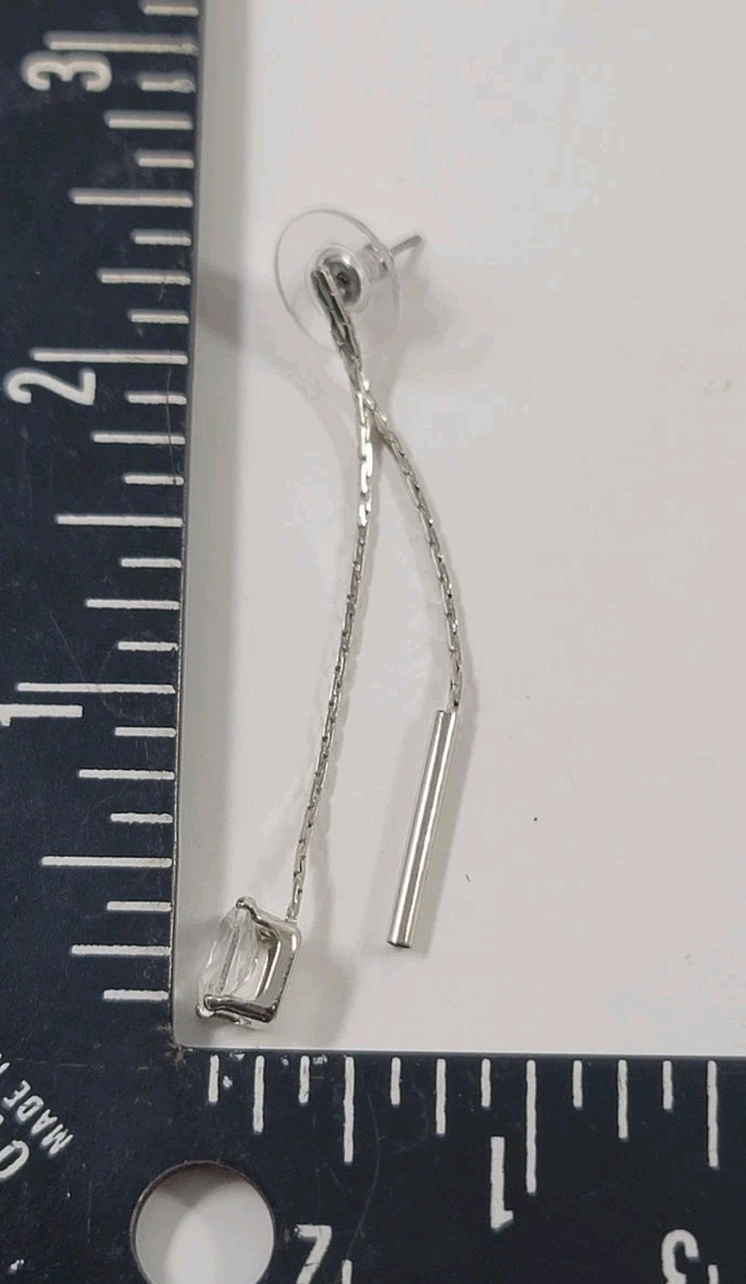 Silver Tone Cubic Zirconia Stud Dress Formal Dangle Drop Earrings Elegant