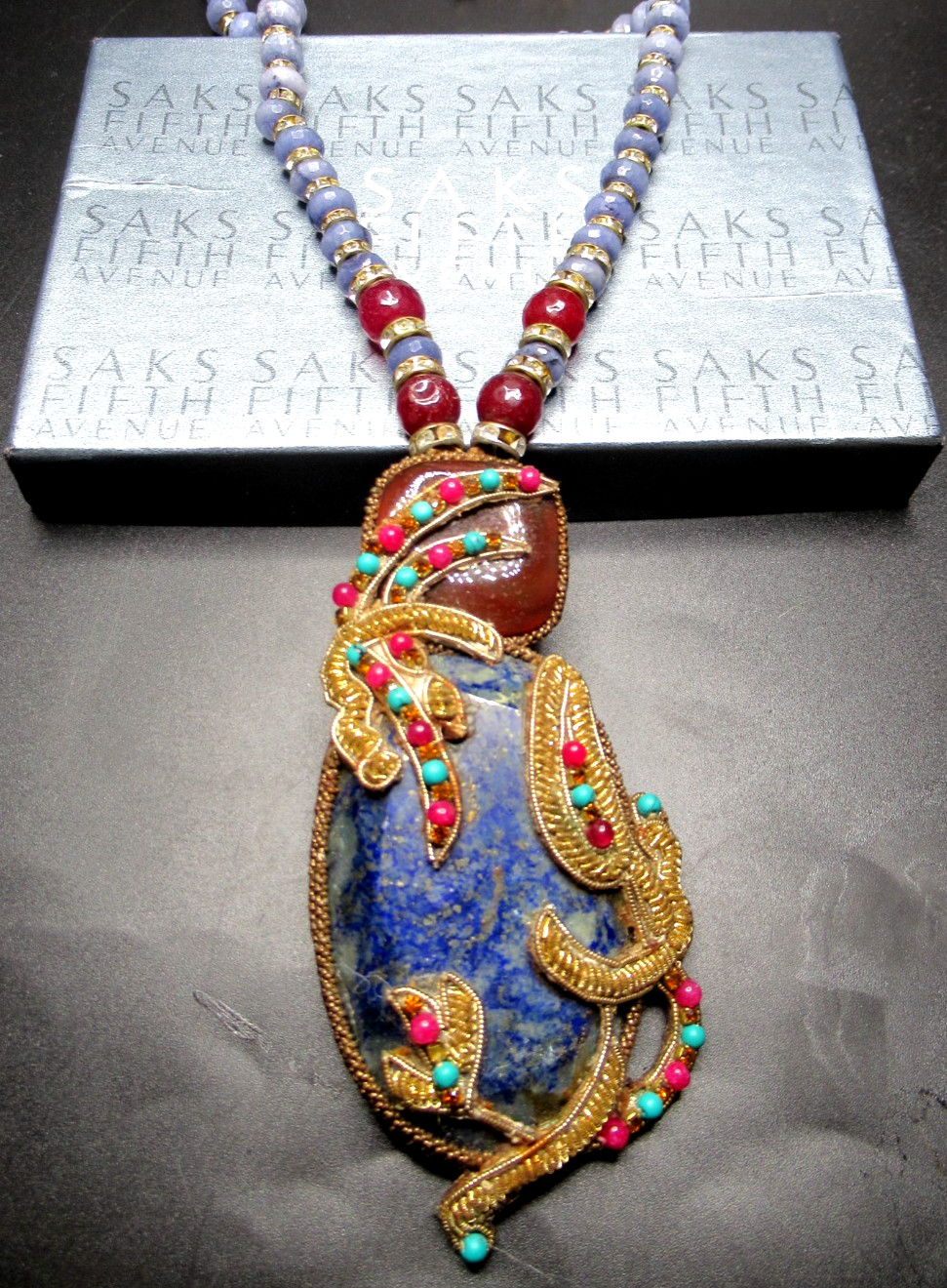 Genuine Gemstone Artisan Necklace In Original SAKS FIFTH AVE Box!