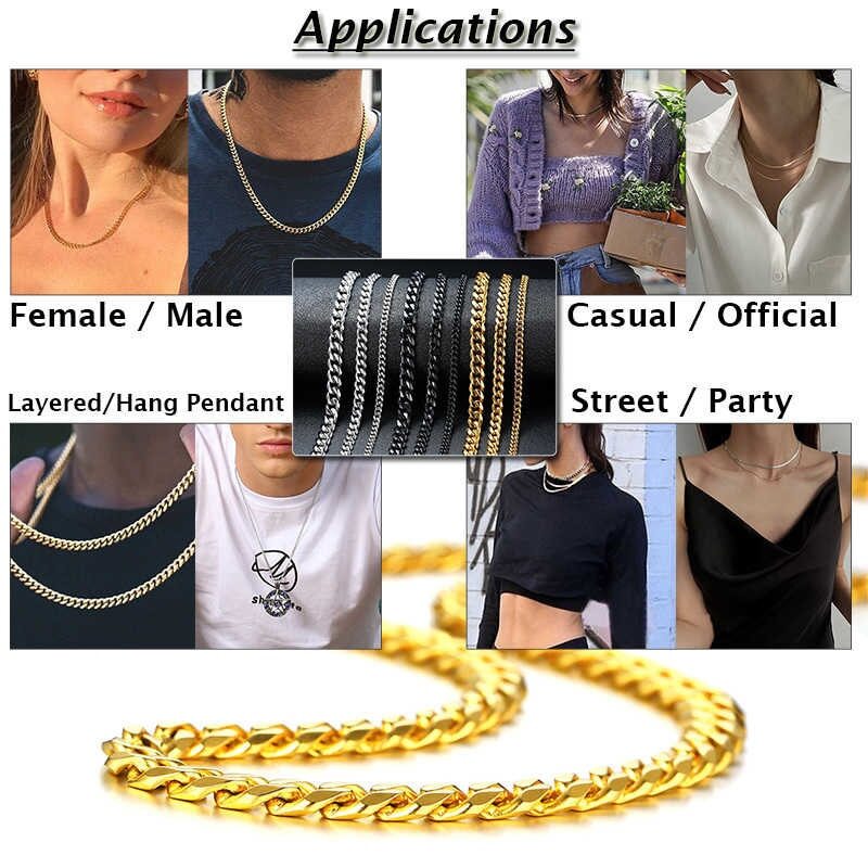 Cuban Chain Necklace Basic Stainless Steel Link Chain Chokers Vintage Colla