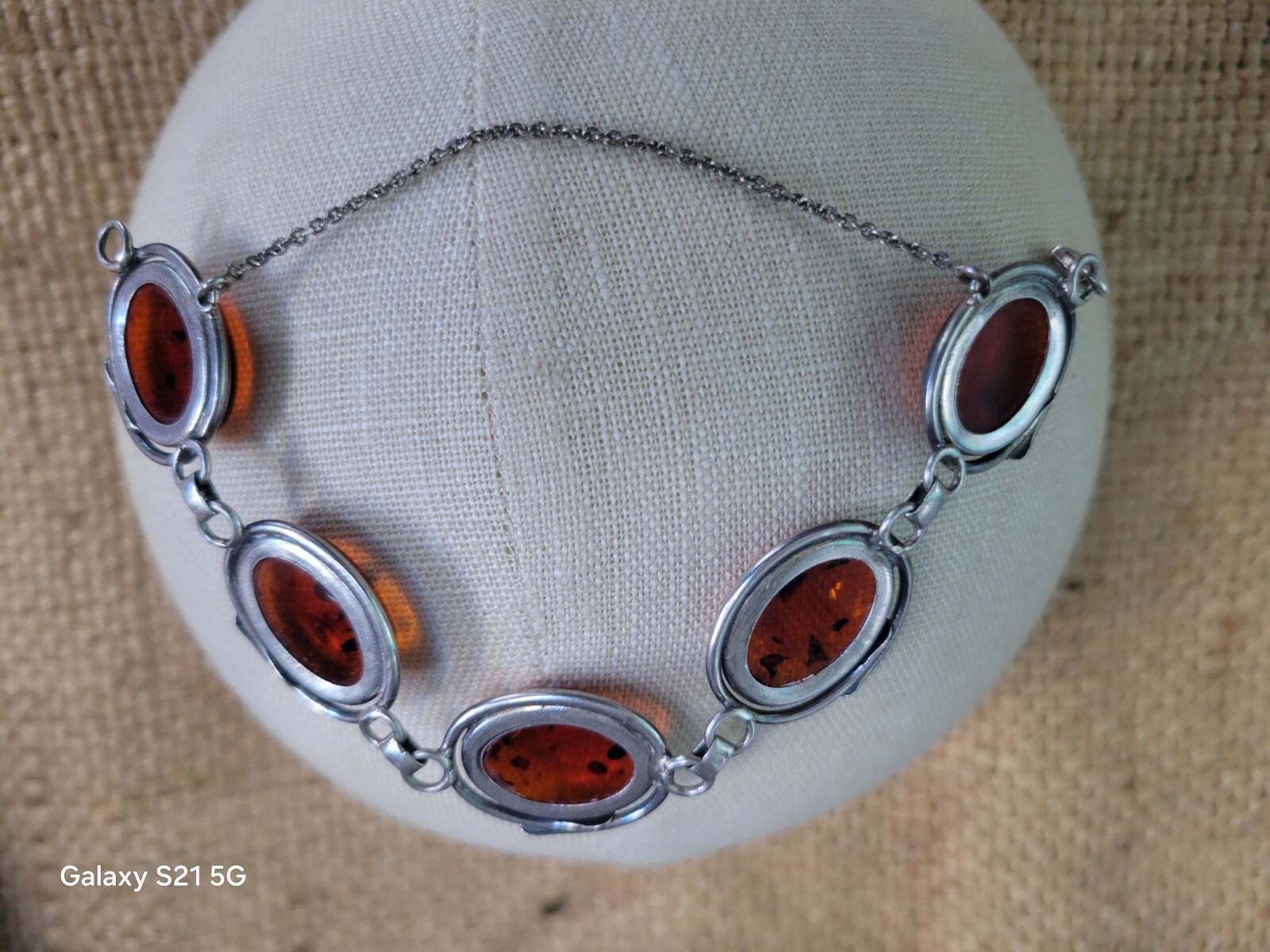 Amber Bracelet 5 Cabochons Sterling Silver Susan Cummings McClures Nsv. TN 90’s