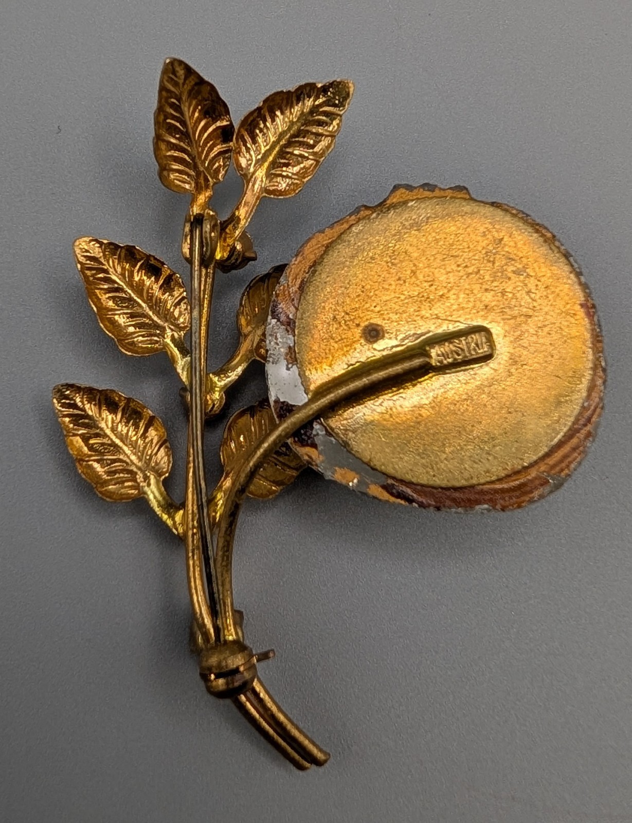 Vintage Signed Austria Forbidden Fruit Pear Fig Brooch Pin White 1950s