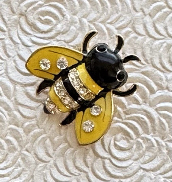 Bee Brooch / Pendant enamel on gold tone metal w/ crystals