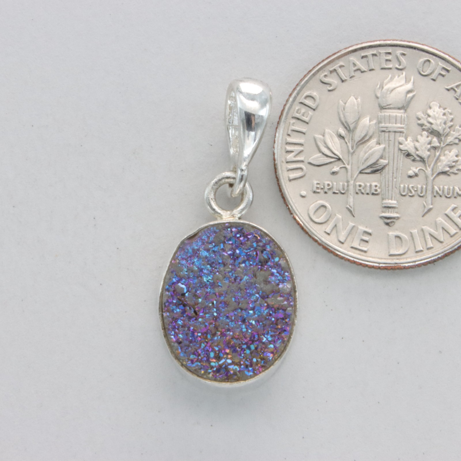 Oval Purple DRUZY DRUSY Druse QUARTZ Pendant – 925 STERLING SILVER Necklace #48