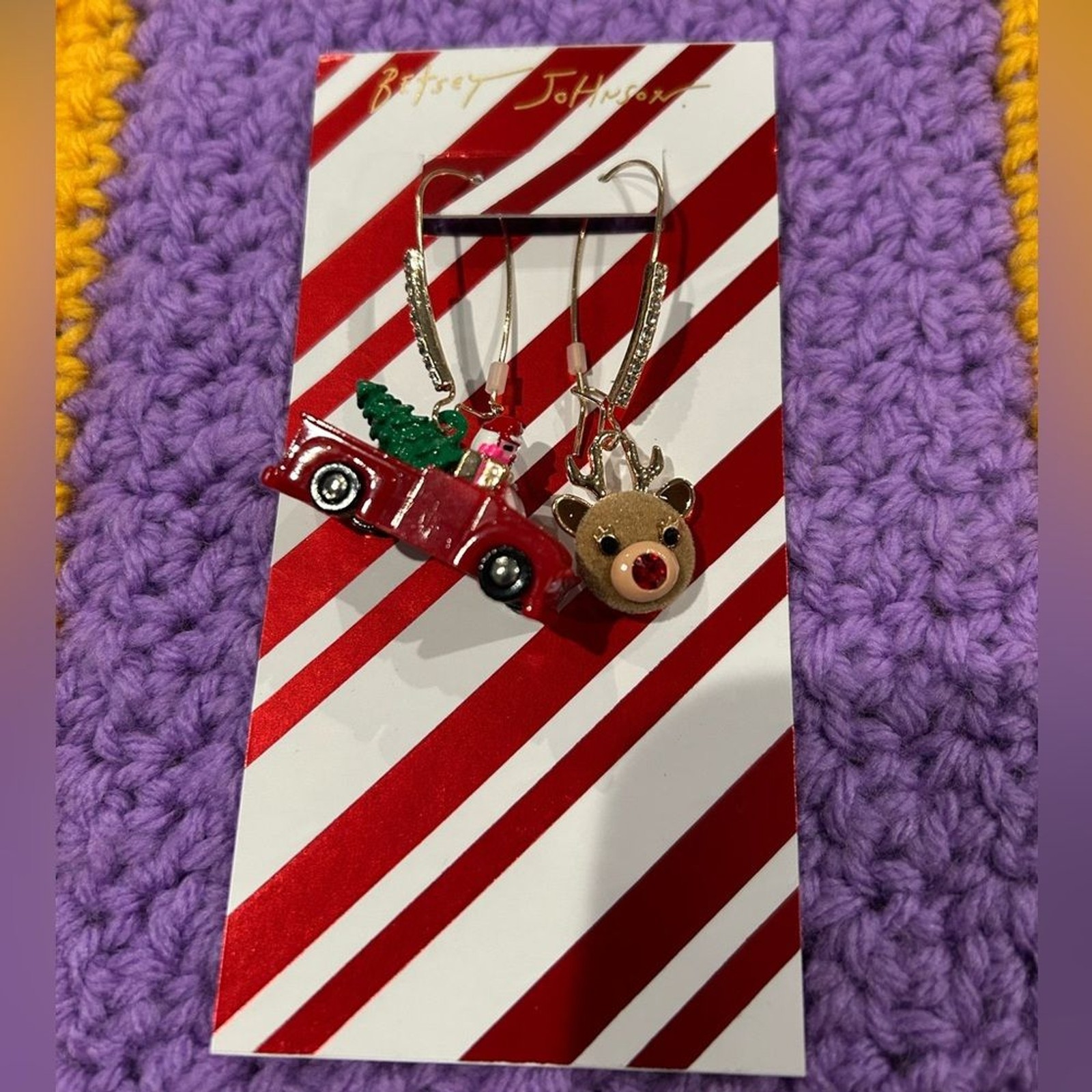 NWT Betsey Johnson Christmas Santa in a Truck & Reindeer Mismatched Earrings