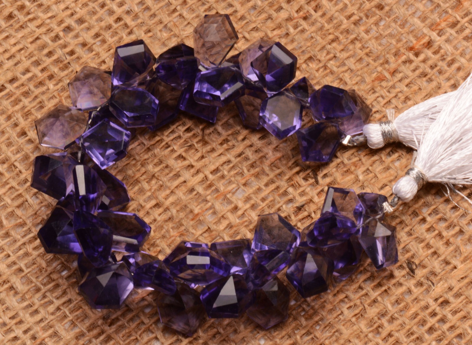 Iolite Color Quartz 11 to 13 mm Size Faceted Stone Side Drill Beads 7″ Strand
