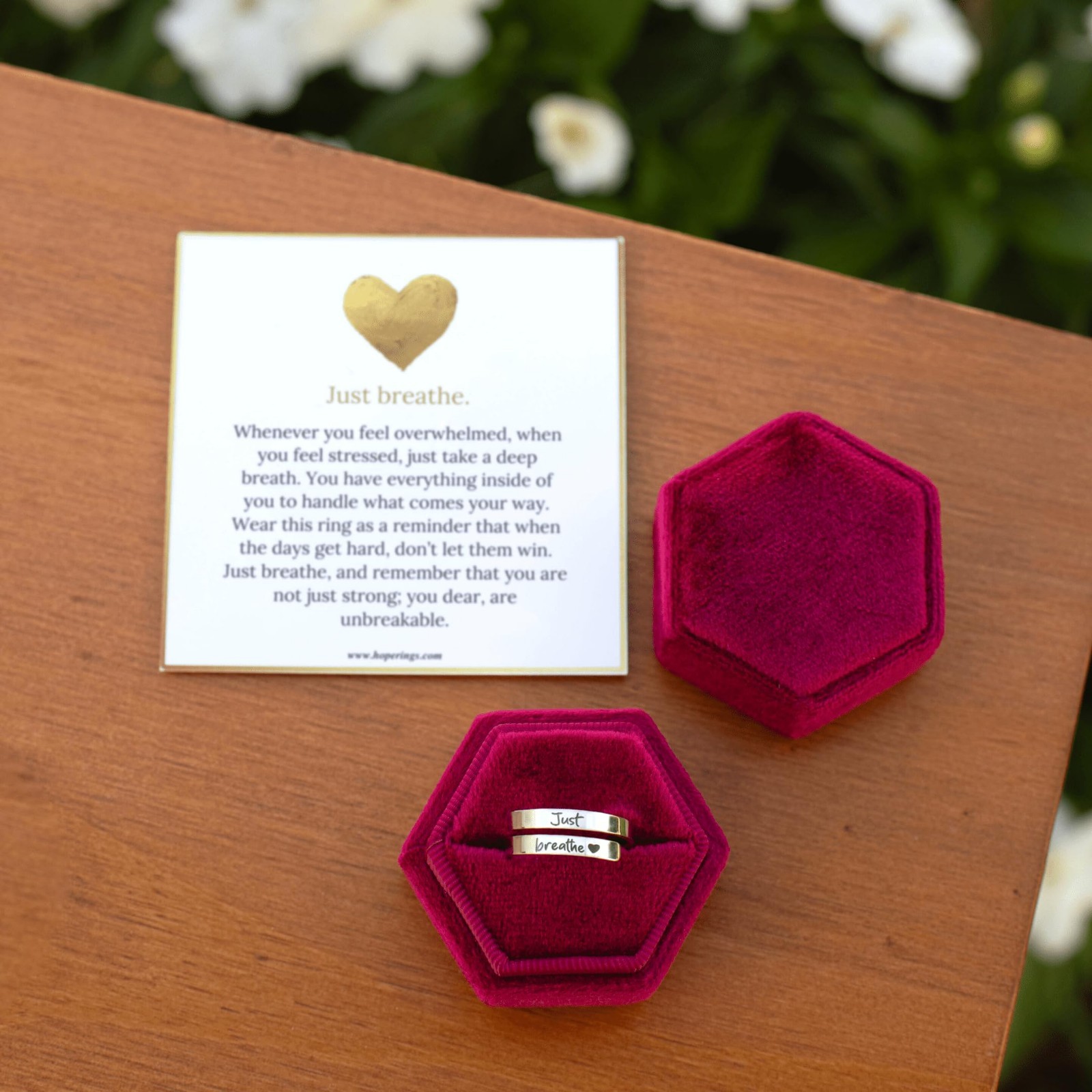 Adjustable Heartfelt Just Breathe Ring – 999 Pure Silver & Stainless Steel – Gif