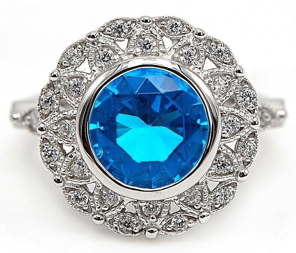 Heat Treated 5CT Blue Topaz 925 Solid Sterling Silver Ring Jewelry Sz 7 UB3-2