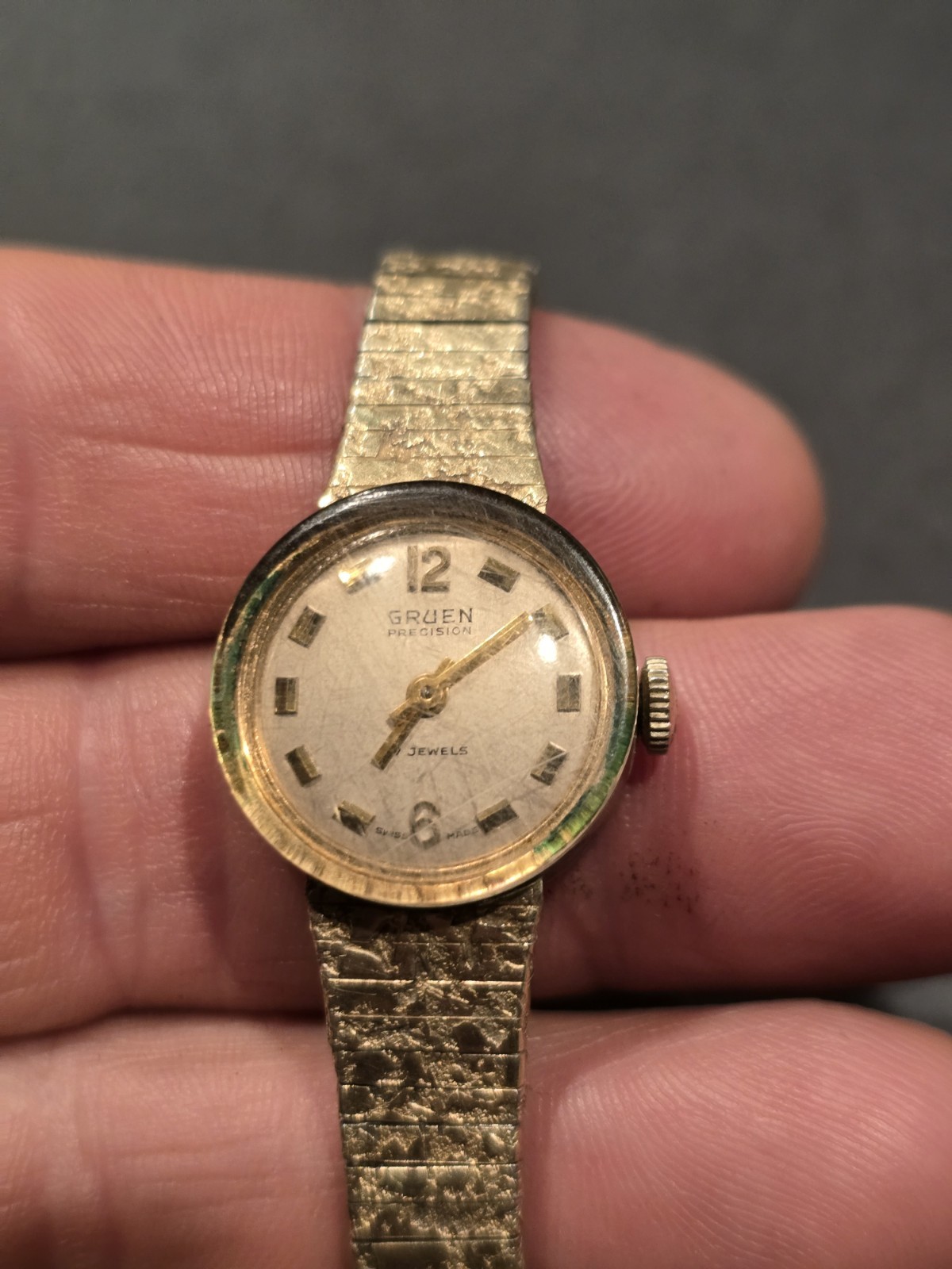 Vtg Gruen Precision 17 Jewels Swiss Made 10K Gold Filled Ladies Watch As IS (B)