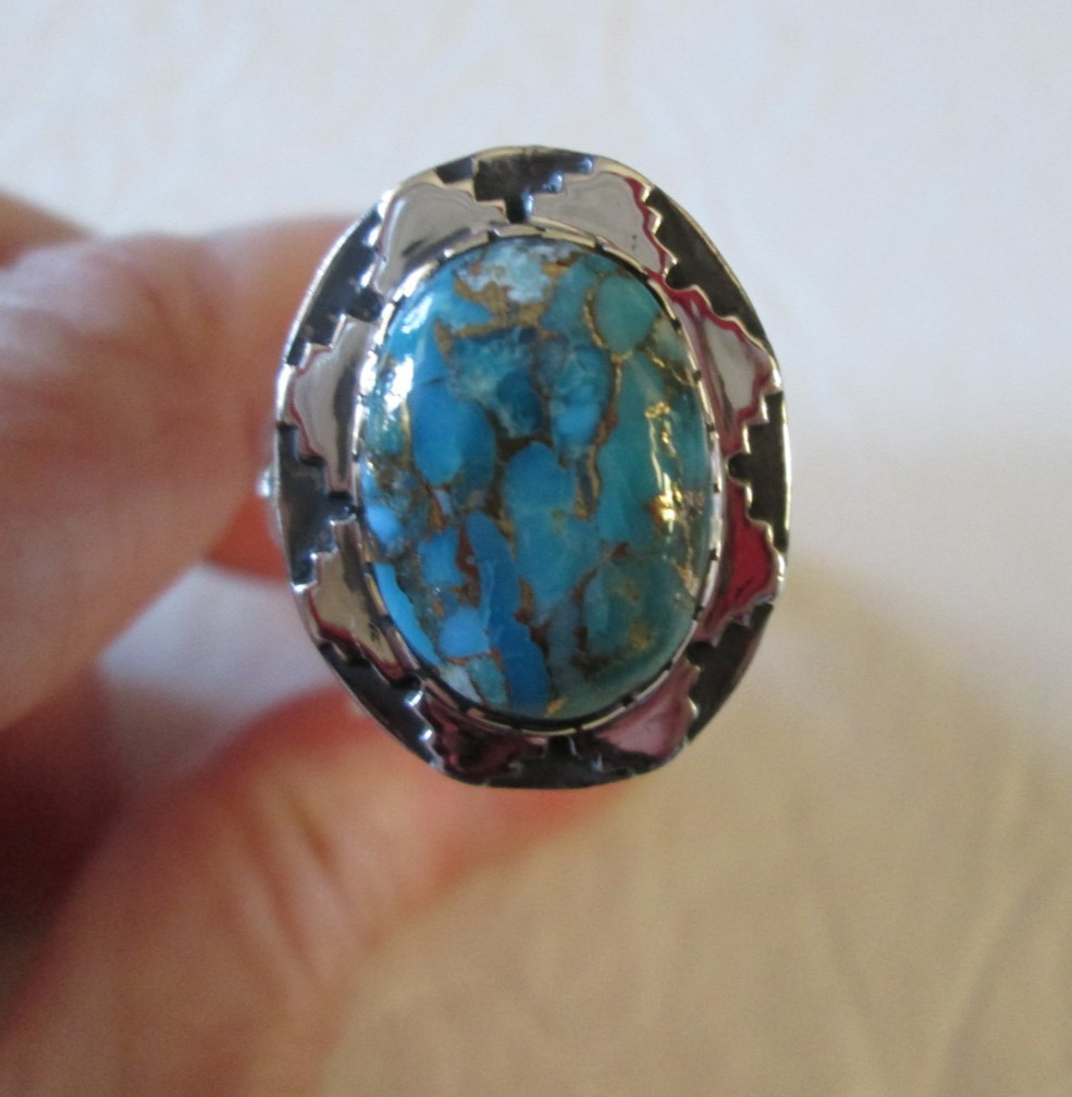 Santa Fe Style Mojave Turquoise Sterling Silver Ring (Sz 11) 10.00 cts.