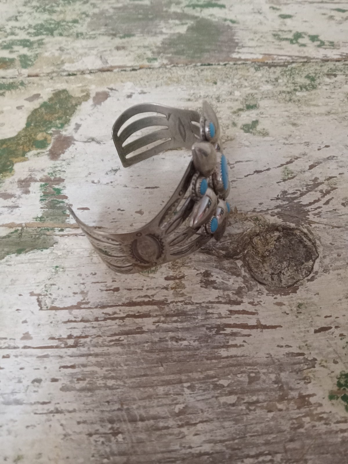 Vintage Bell Nickle Silver Faux Turquoise Cuff Bracelet